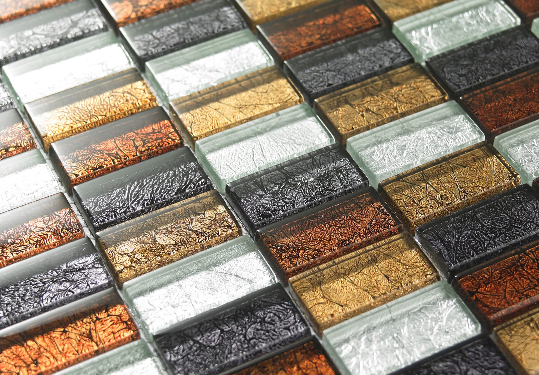 Mosaic Tile Sheet | Rectangle Mosaic Tile | 300 x 300 | Bathroom Kitchen Splashback Wall | Mixed Copper Grey
