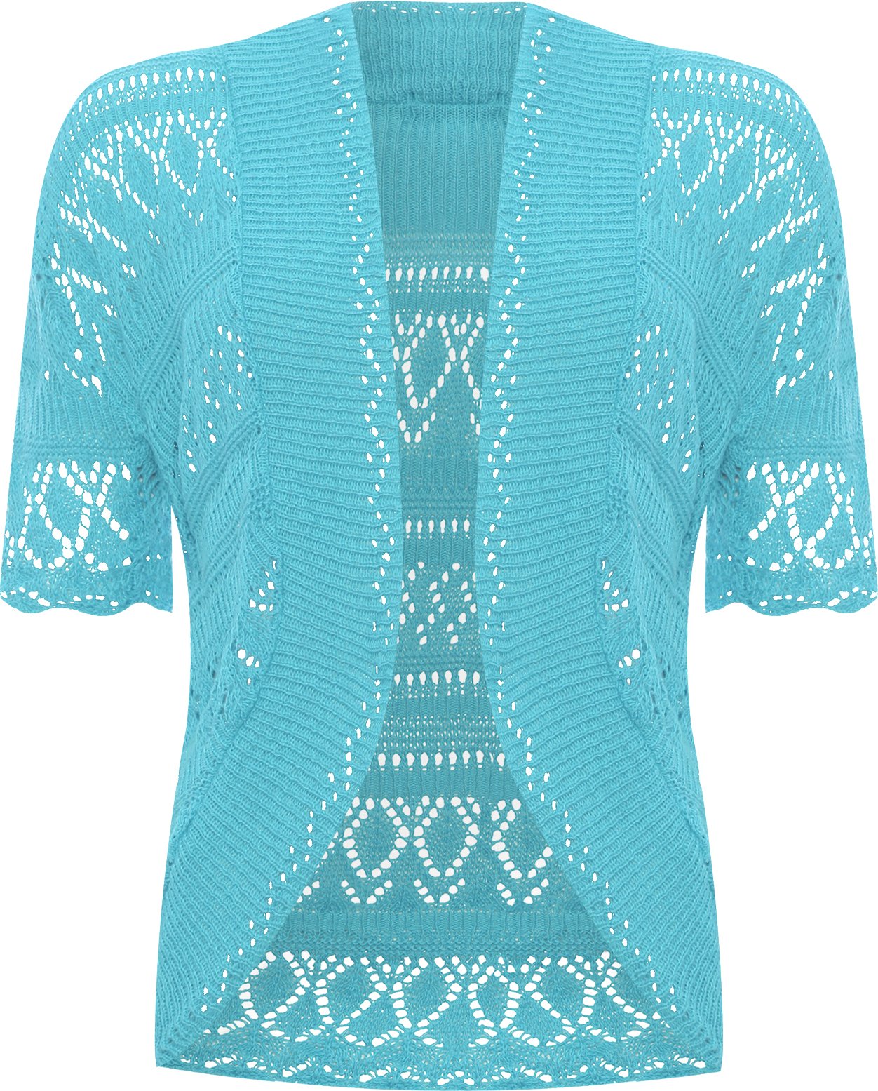 Wearall Women's Turquoise Plus Size Crochet Knitted Short Sleeve Shrug Cardigan Top - 24-26