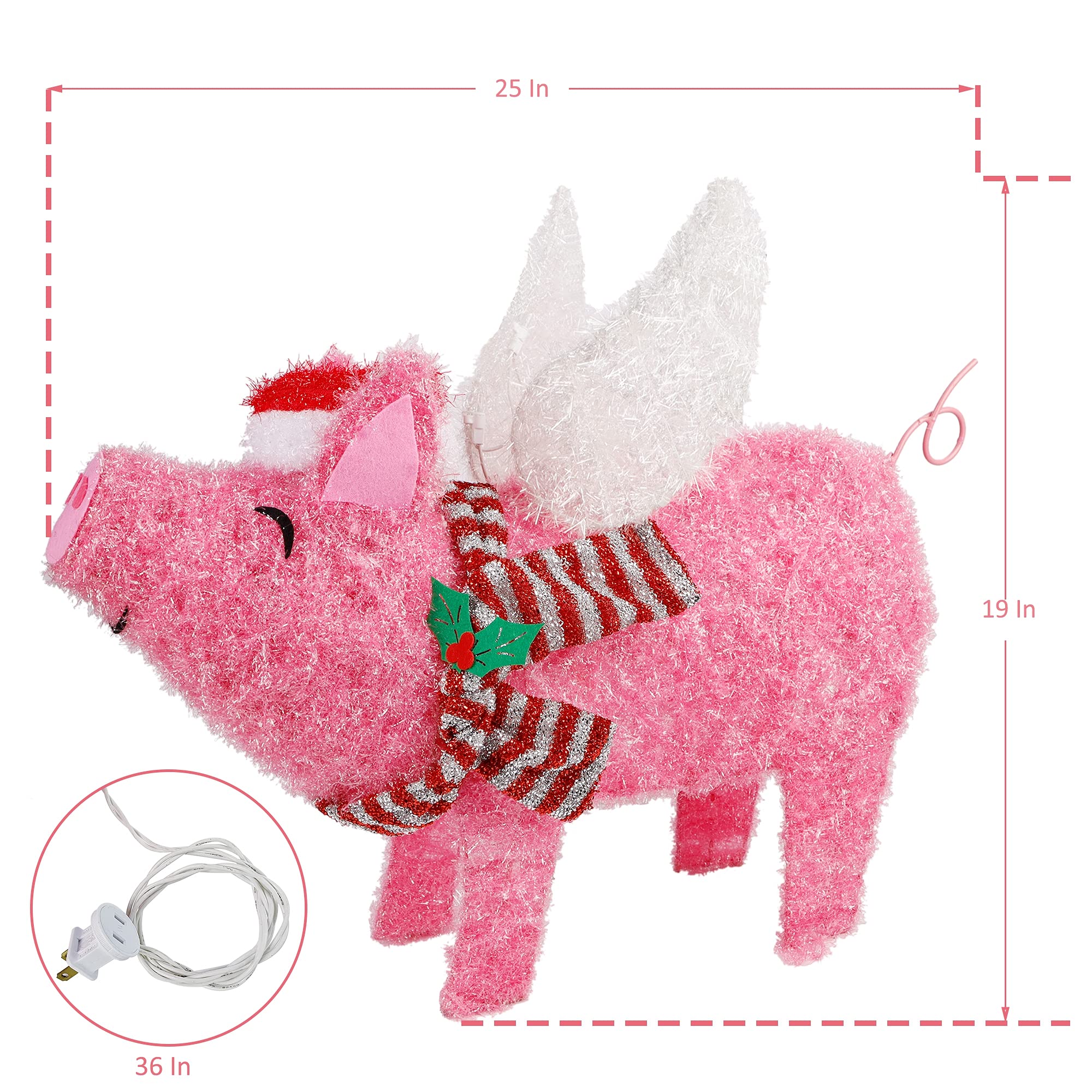 25 Inch PreLit Light Up Pig, 50 Lights Lighted Flying