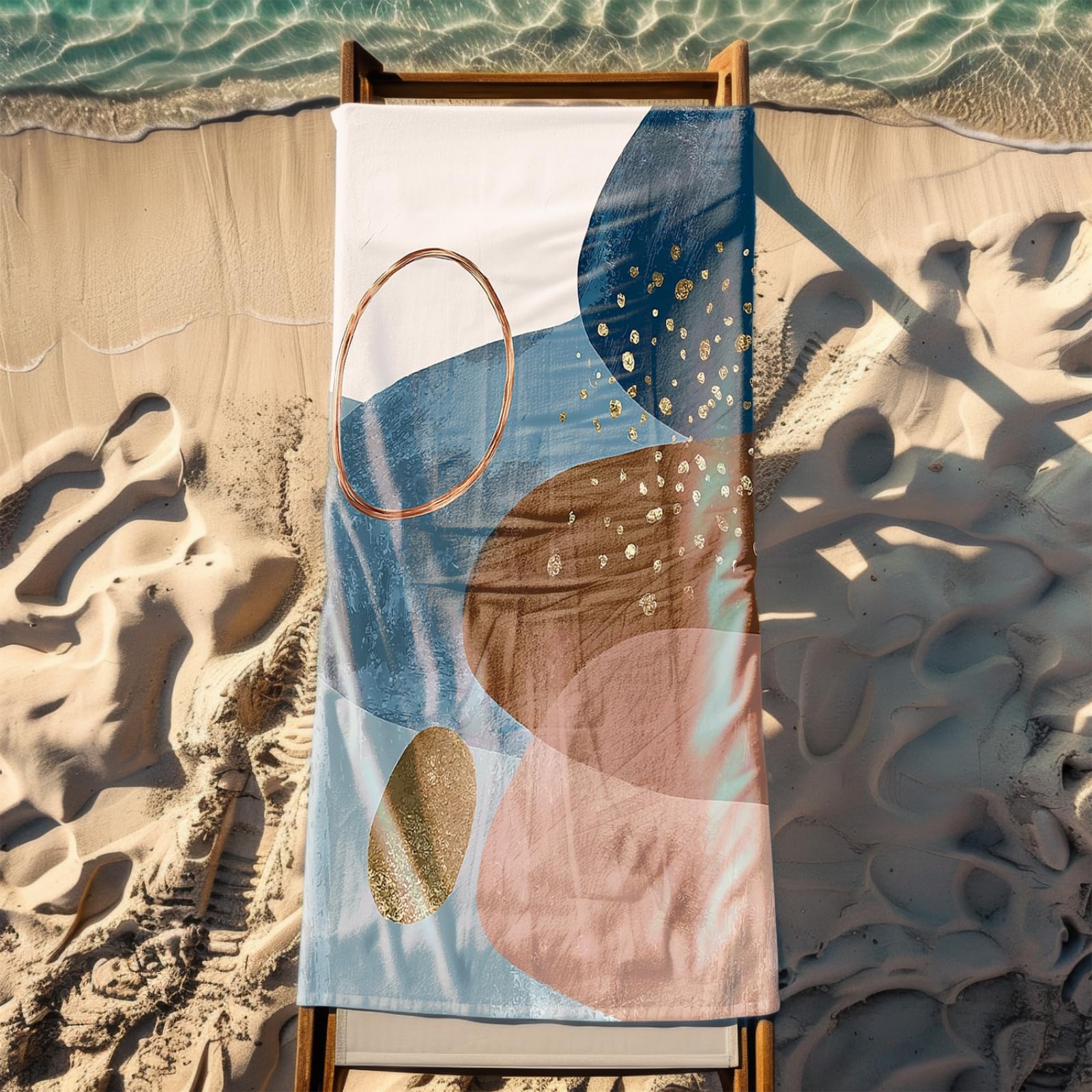 Générique Serviette de Plage XXL Modèle Bleu Marron | Grande Taille Serviette de Plage et Douche Avec Elastique Microfibre Absorbante et Légère Sport Séchage Rapide