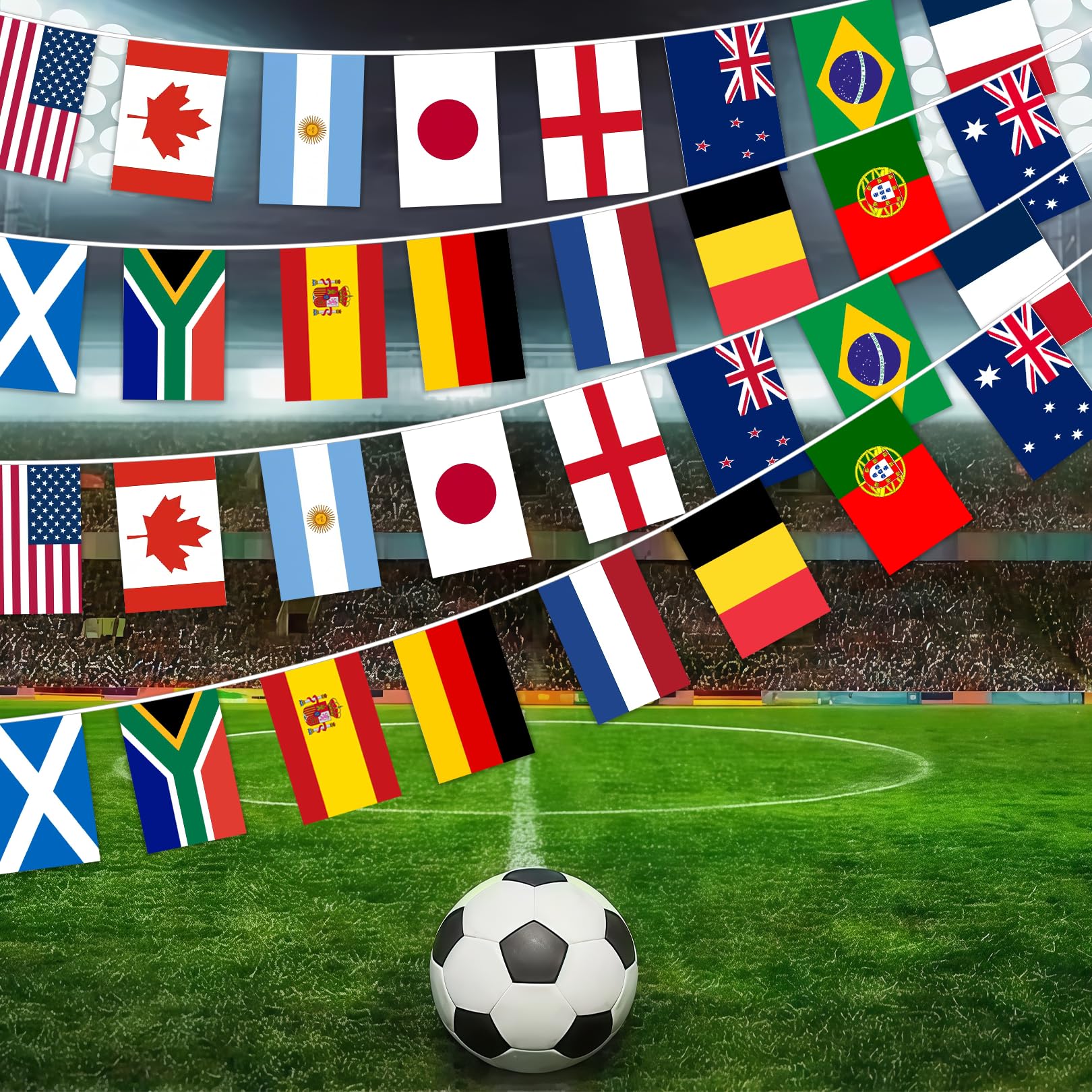 2 Pack World Cup Football 2026 Flag Bunting 22m 72ft 64 Flags 16 Countries Flags of the World Polyester Stitched World Flags Bunting for Garden Home Bar Club Party World Cup Bunting Decorations