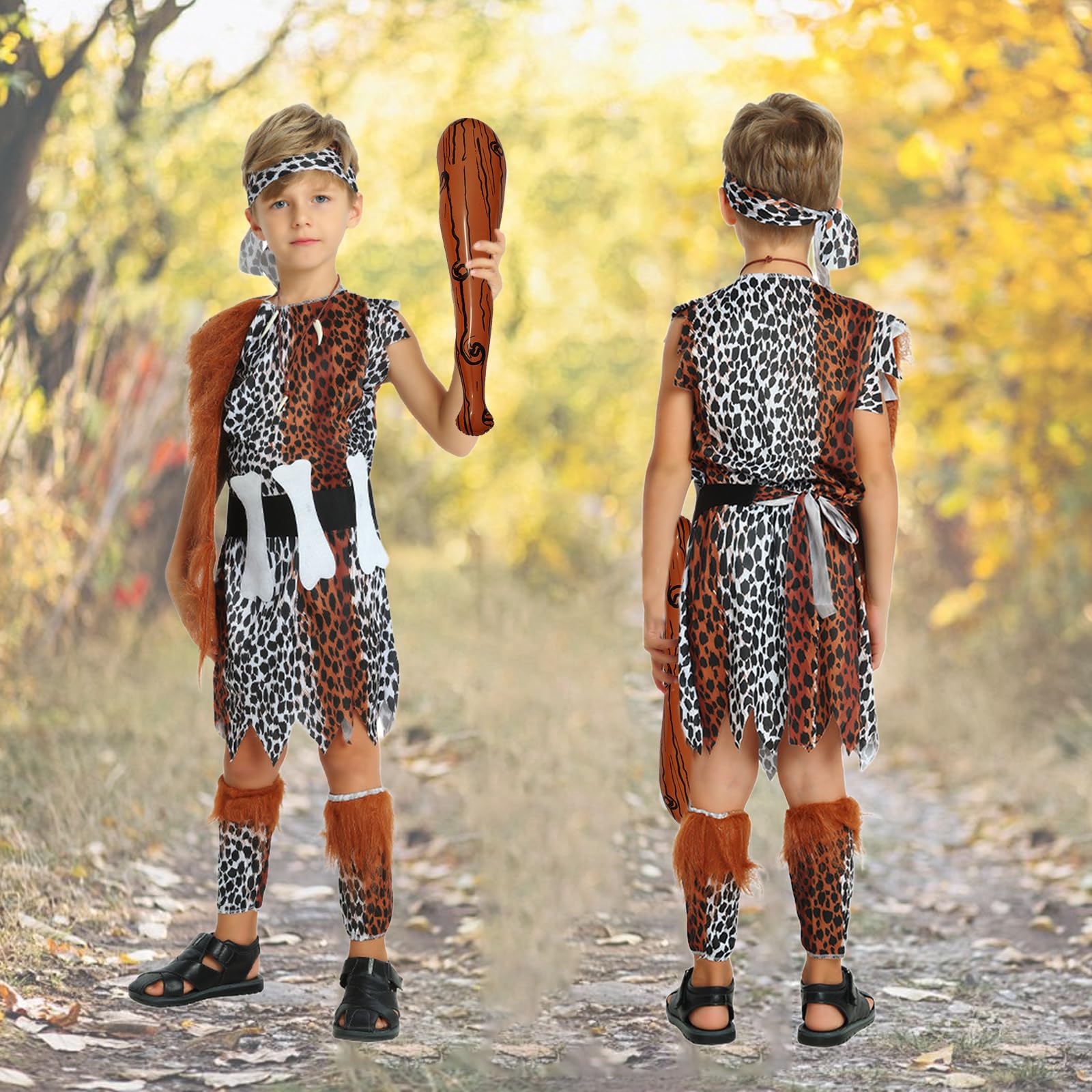 EDLMKM Kids Caveman Costume, Stone Age Costume Boys, Cavemen Costumes Kids, Halloween Cosplay Fancy Dress - Image 4