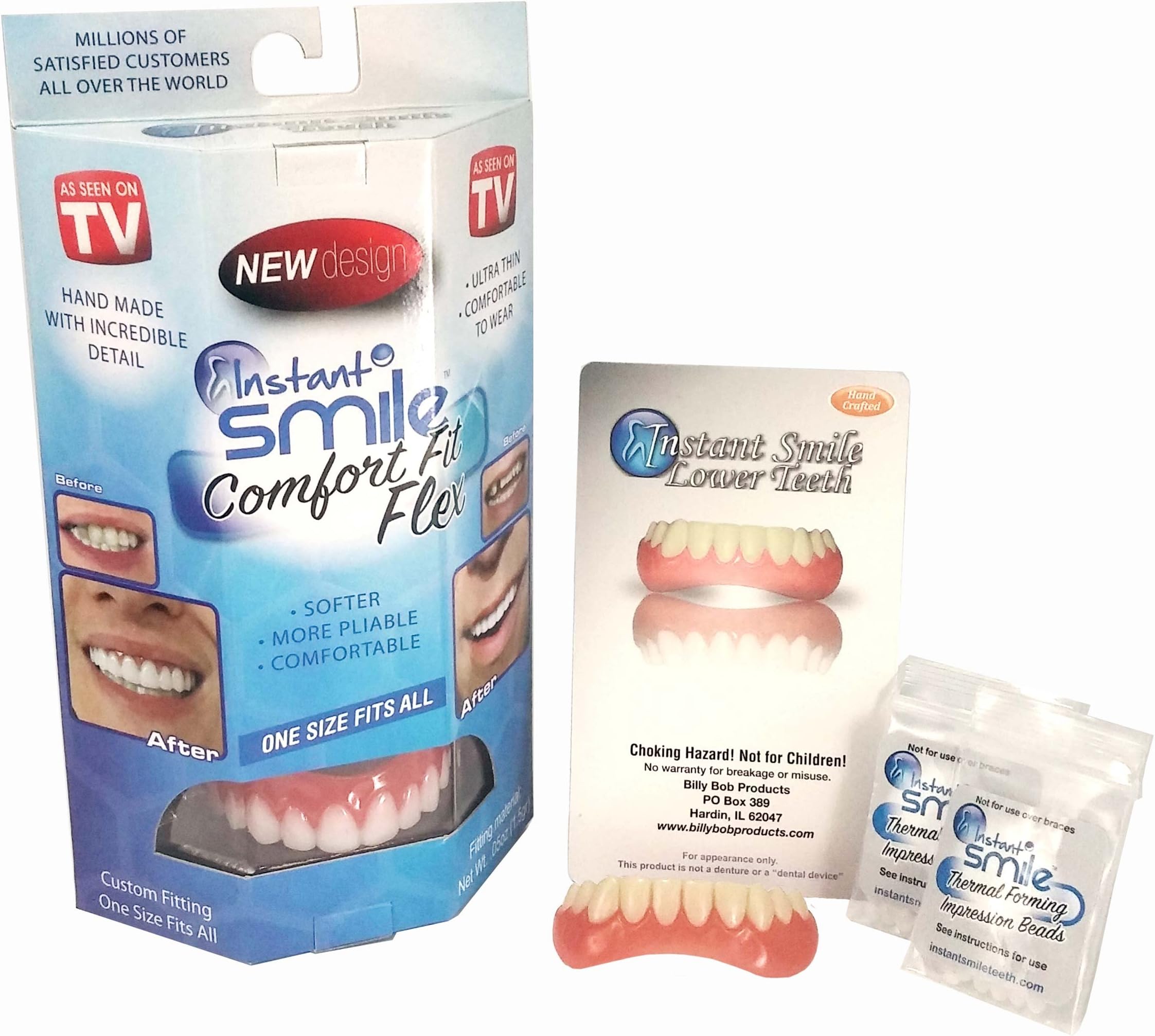 Billy Bob Instant Smile Complete Adult Makeover Kit! Fix Your Smile at Home Within Minutes! Includes Bright White Comfort Fit Flex Upper and Natural Shade Instant Smile Lower.