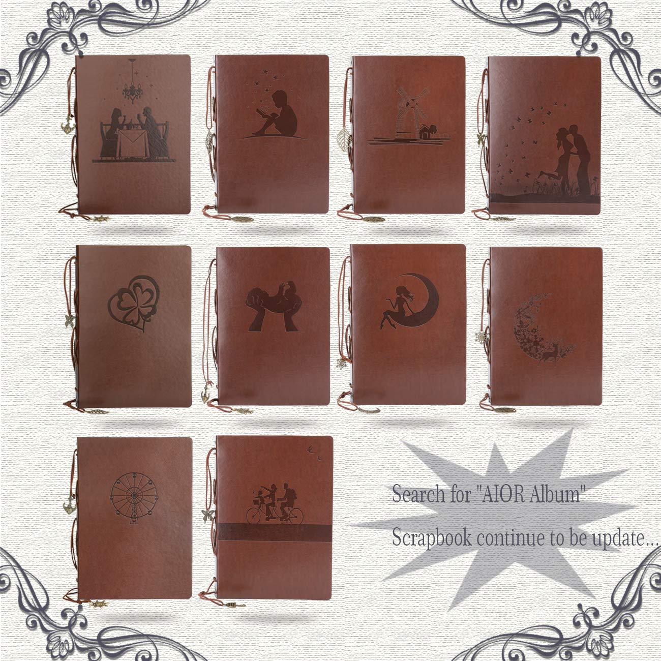 AIOR Album do scrapbookingu, skórzany, w stylu vintage, do uzupełniania, z czarnymi stronami, książka pamiątkowa, na Boże Narodzenie, Święto Dziękczynienia, prezent urodzinowy, na rocznicę ślubu, księżyc i jeleń