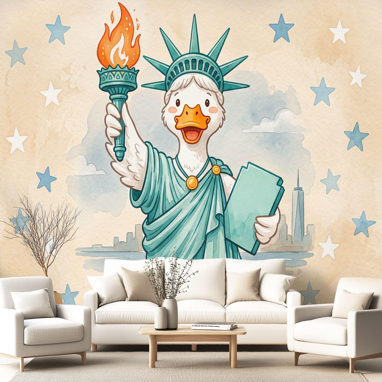 Fresque murale tapisserie Pop Art et papier peint intissé 300 x 210 cm couleur beige