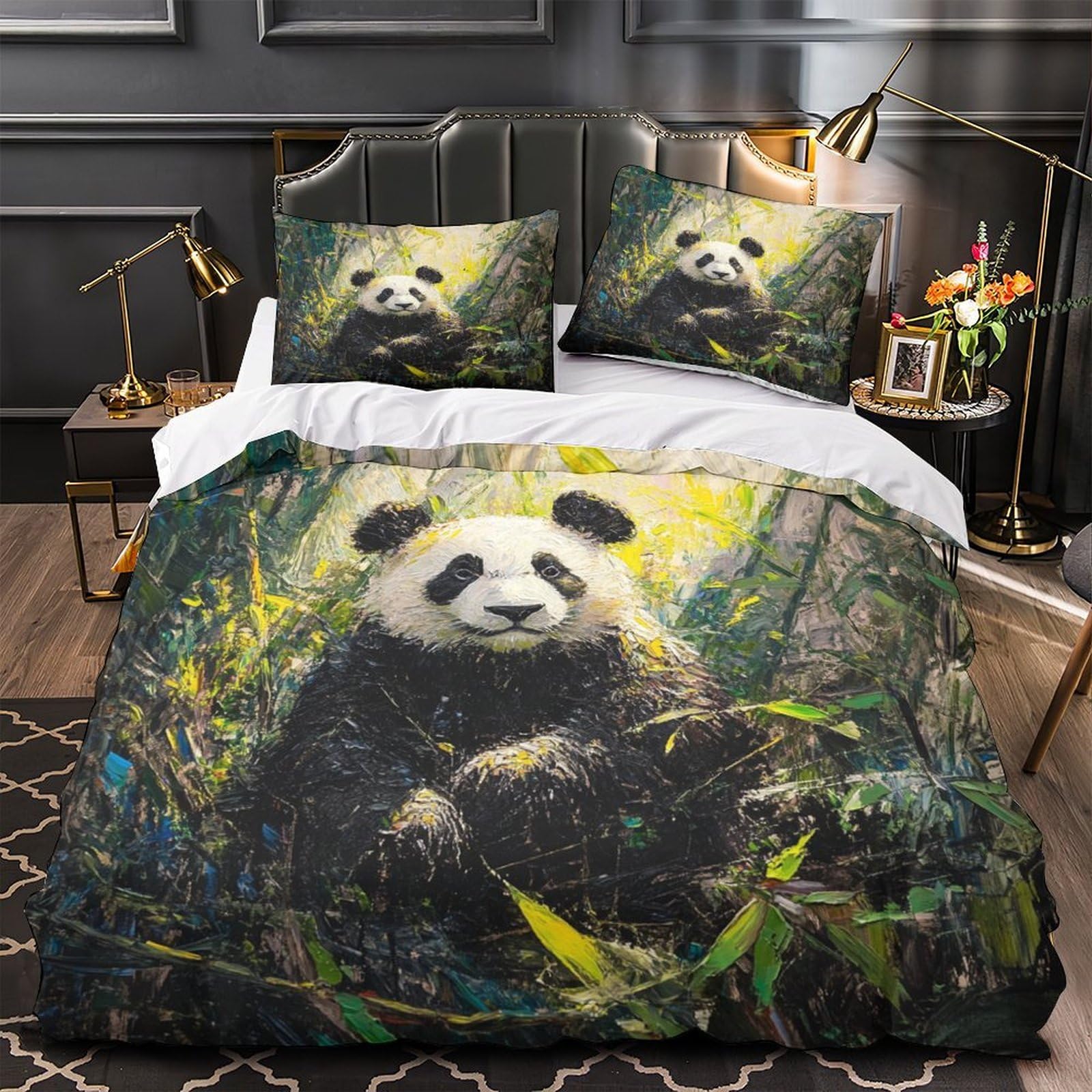 Housse de couette 220x240 panda 3 pièces microfine pour déco chambre ado lit king size