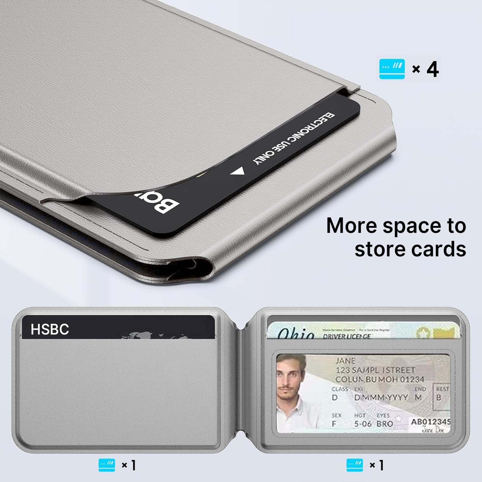 Magnetische Brieftasche für iPhone Handy Kartenhalter mit Verstellbarer Ständer 5 Kartenhalter/ID Fenster/RFID Blocker/PU Leder Wallet, für iPhone 17/16/15/14/13/12 Serie, Not for iPhone 13/12 Mini