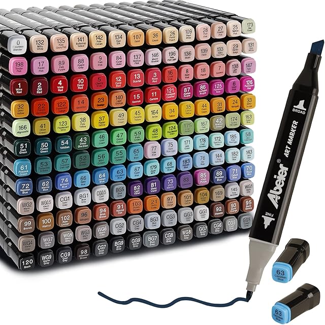 Alcohol Markers Set,168 Colors Permanent Art Markers Set,Alcohol Based Dual Tip Drawing Sketch Markers for Adults & Kids Painting, Coloring, Sketching, Highlighting,Underlining and Drawing