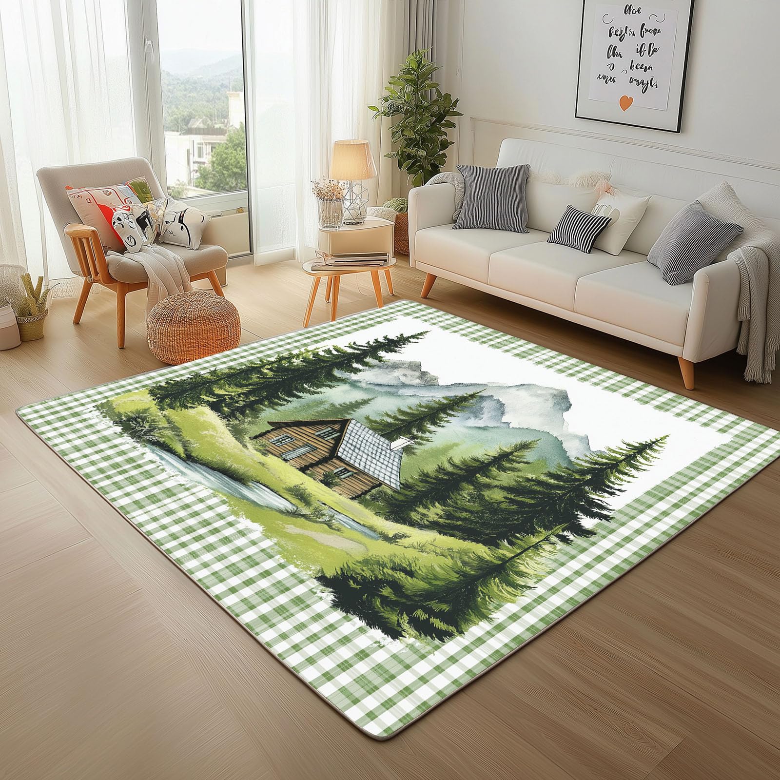 Tapis de Chambre et Descente de Bed Doux Motif Jungle Vert 160x230cm