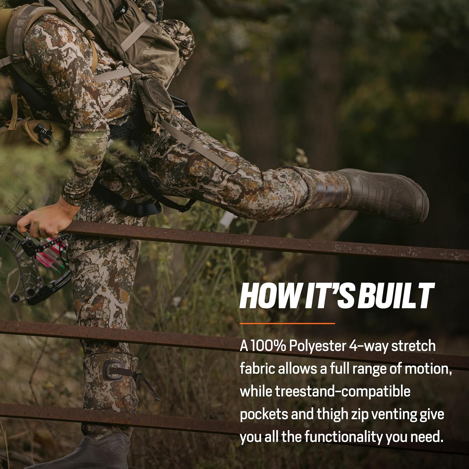 First Lite Men’s 308 Whitetail Pant - Men’s Outdoor 4-Way Stretch Camo Hunting Pants with Hip Vents, Year Round Hunting Gear