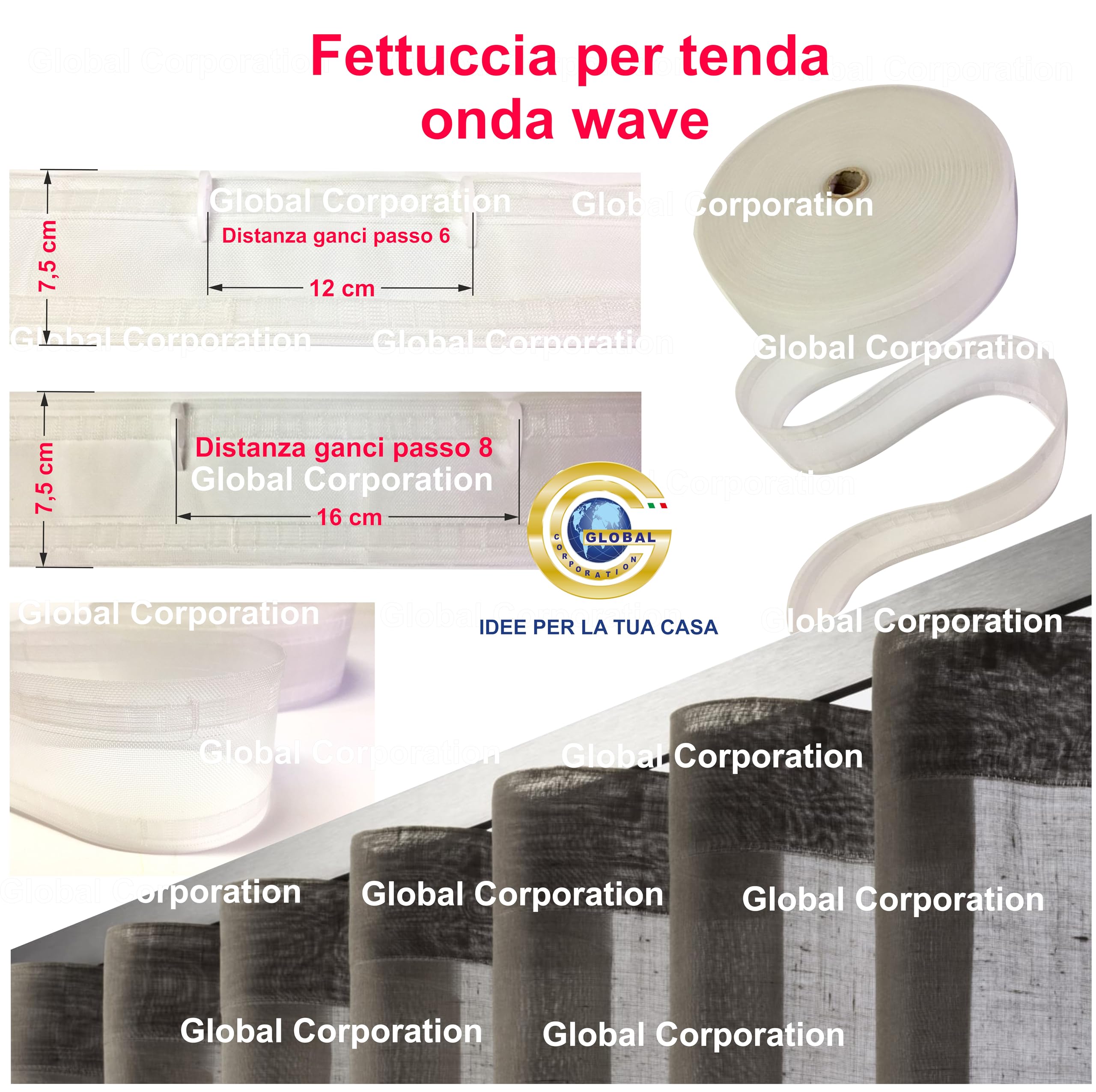 Fettuccia Per Tende A Onde Wave 6cm 8cm Nastro Trasparente Per Riloga Nastri X Orli Tende Da Interni Con Tasche Per Tende Con Fettuccia onda (20 metri)