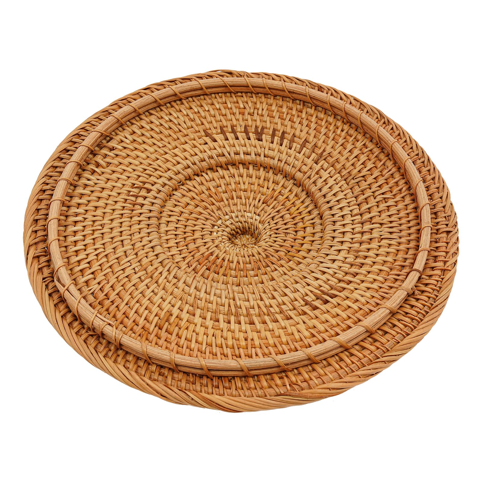 Cesto in rattan naturale con coperchio, contenitore rotondo in rattan con coperchio, 30 x 13 cm, realizzato a mano, cestello intrecciato, per frutta, pane, caramelle