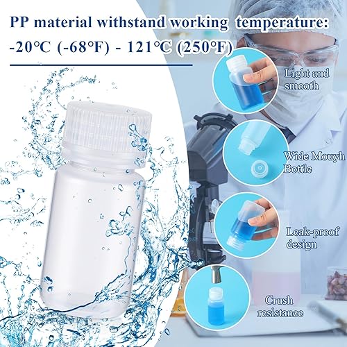 Miniatura 3 de Tatuo 24 botellas de plástico de 1 onza con reactivo de polipropileno de 1 oz y 1.0 fl oz, con tapas de rosca, recipientes de muestra translúcidos