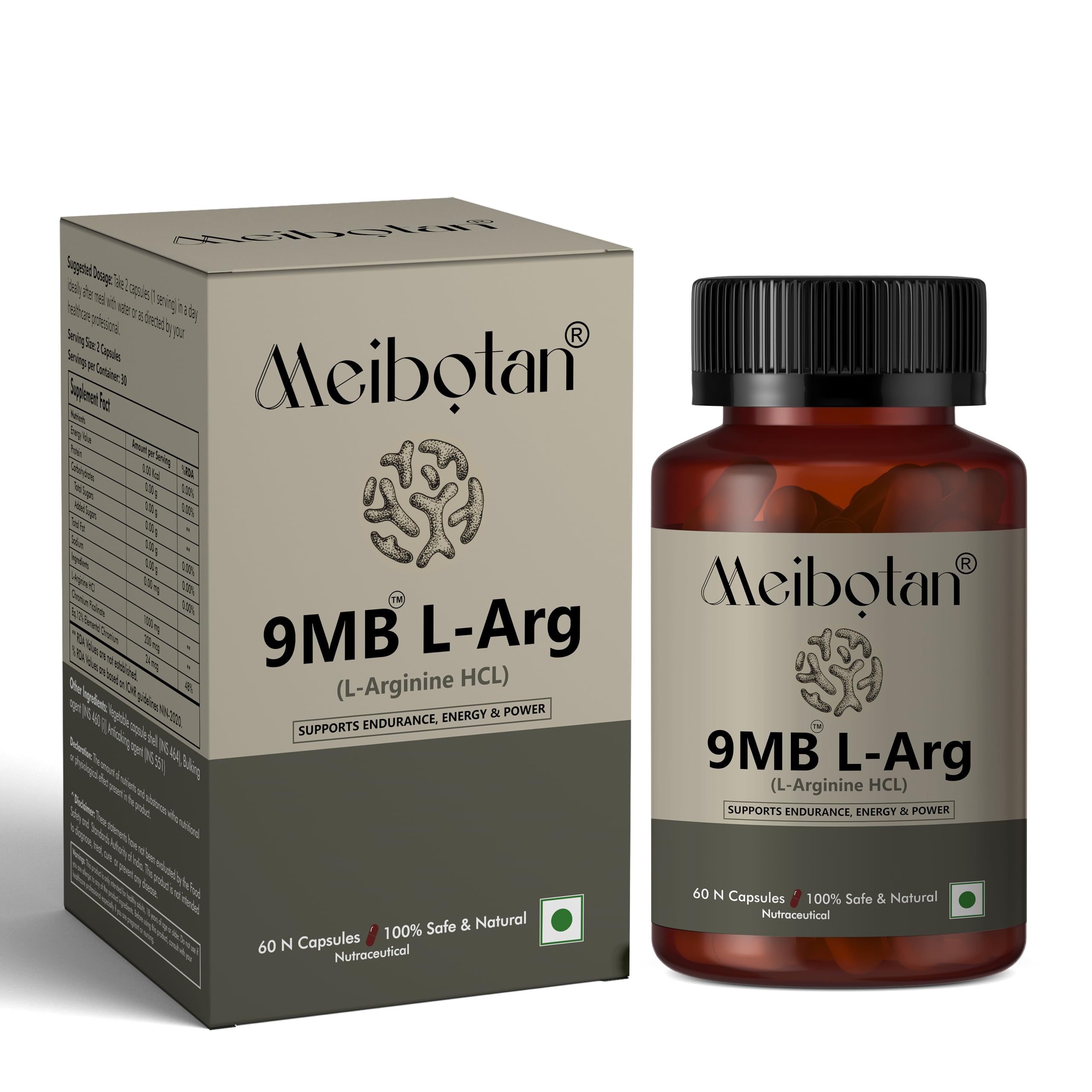 L Arginine 1200mg supplement with Chromium Picolinate | Supports Energy, Endurance and Muscle Growth for Men & Women - 60 Veg Capsules