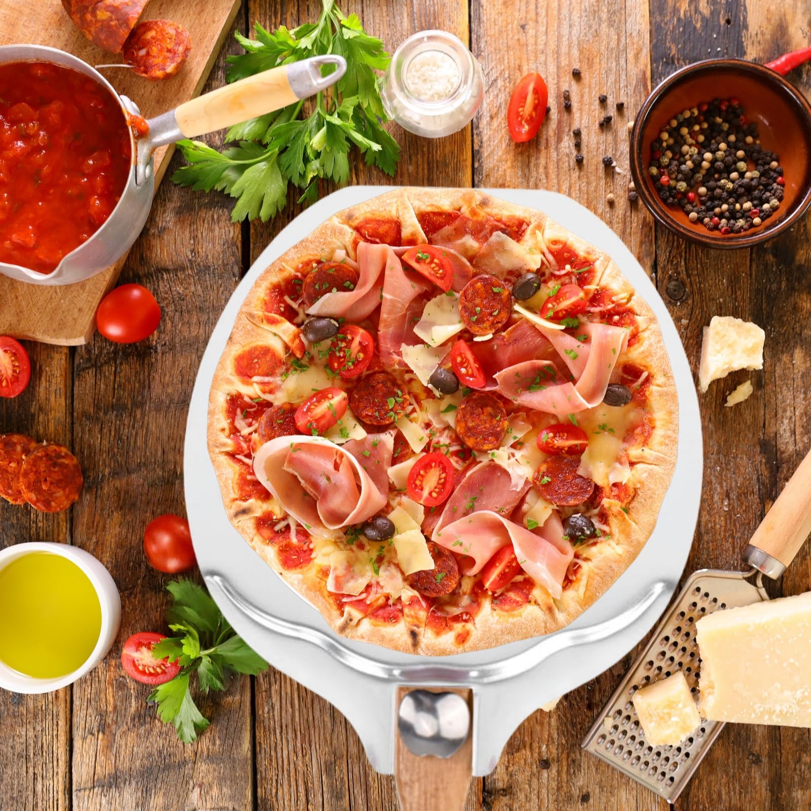 Grande pelle à pizza pliable de 30,5 cm en aluminium avec longue poignée amovible pour la cuisson du pain maison