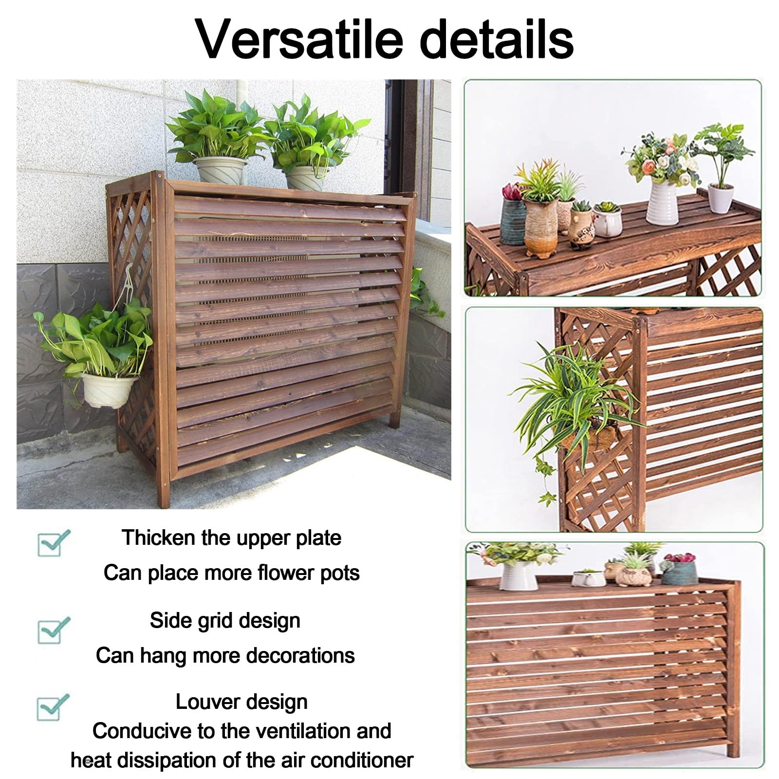 Cache Clim Extérieur En Bois Massif - Protection Pompe à Chaleur/Climatiseur - 100x44x93cm - Bois De Pin Traité - Déco Jardin/Balcon