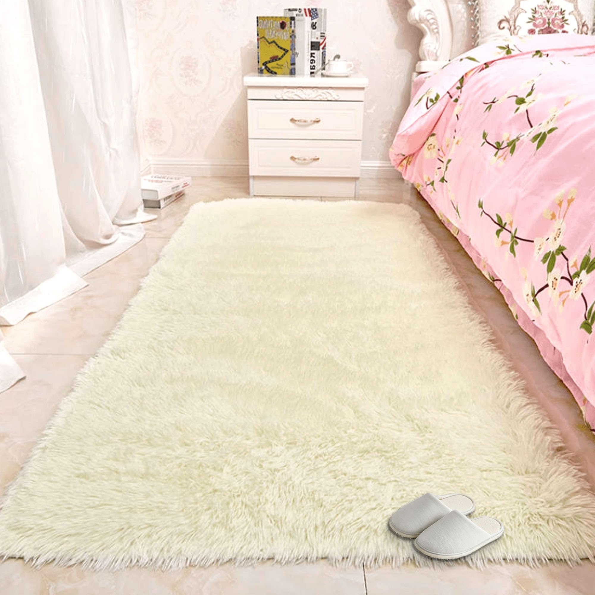 Grand tapis salon 190x360 cm lavable et moquette chambre crème moderne