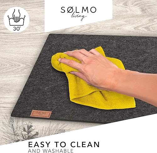 Miniatura 3 de Camino de mesa de fieltro de 60 x 15 pulgadas, camino de mesa de fieltro con cuero, resistente al calor, lavable Scandi Camino de mesa de fieltro