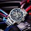 FEICE FM511 Mens Automatic Skeleton Watch, Luxury Sapphire Crystal Glass Blue Dial Luminous Hands 5ATM Waterproof Sport Watch with Silicone Strap Men's Casual Mechanical Wrist Watch , Silver