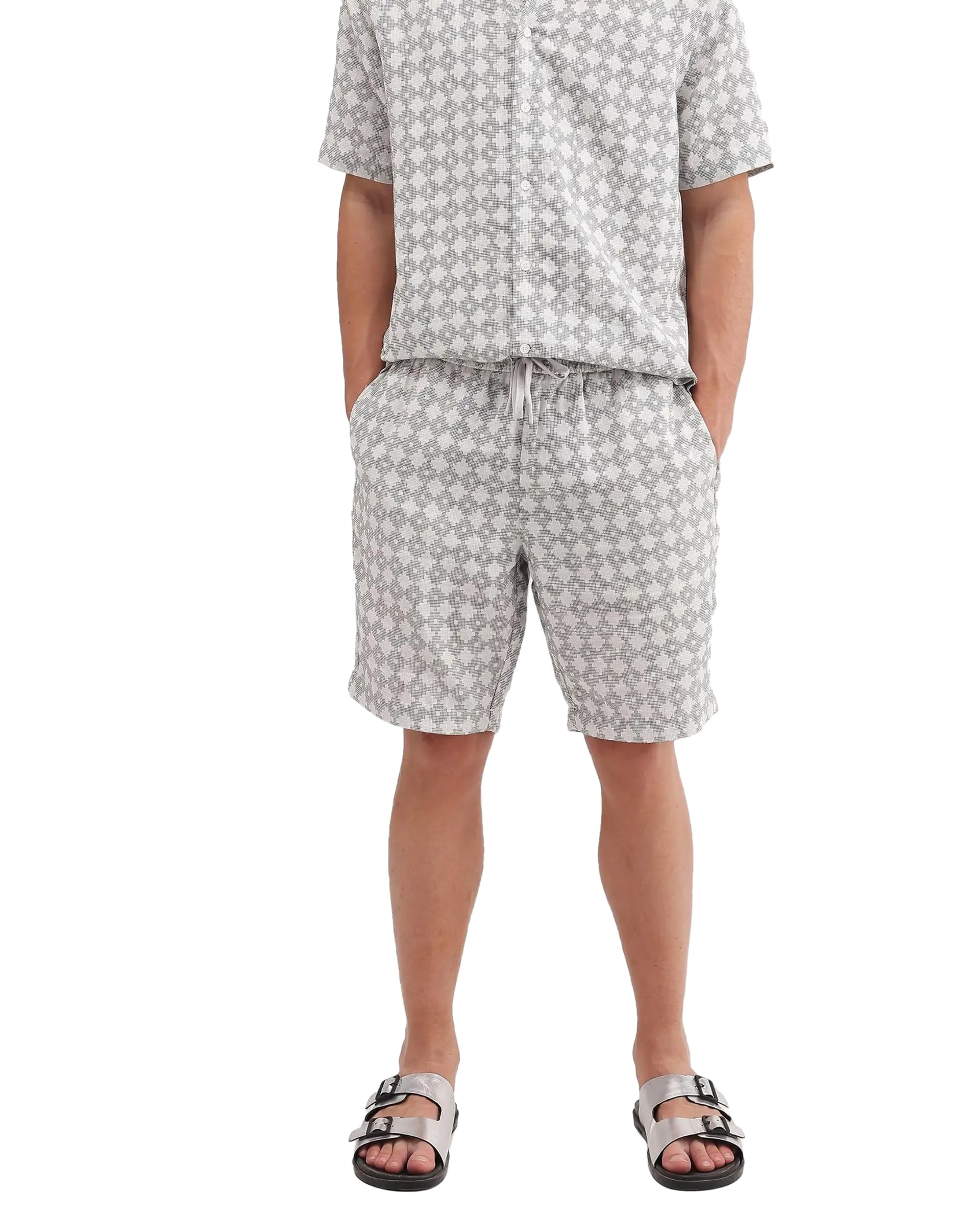 rare rabbit Men's Rance-T Regular Fit Geometric Cotton Mid-Rise Knee Length Short-picture-40