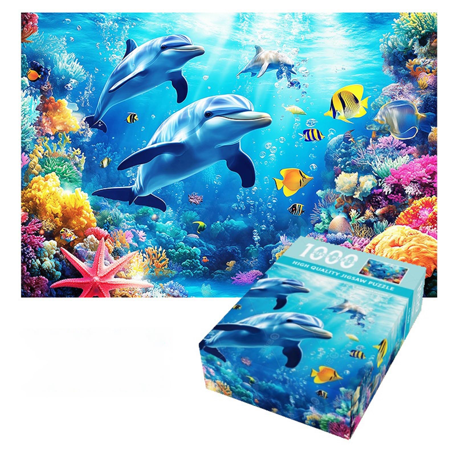 Richugui 1000 Piece Jigsaw Puzzles for Adults, Jigsaw Puzzles for Adults 1000 Puzzles Classic Educational Games Toys for Women Gift- Sea Dolphin Landscape- Beautiful Decoration Puzzle