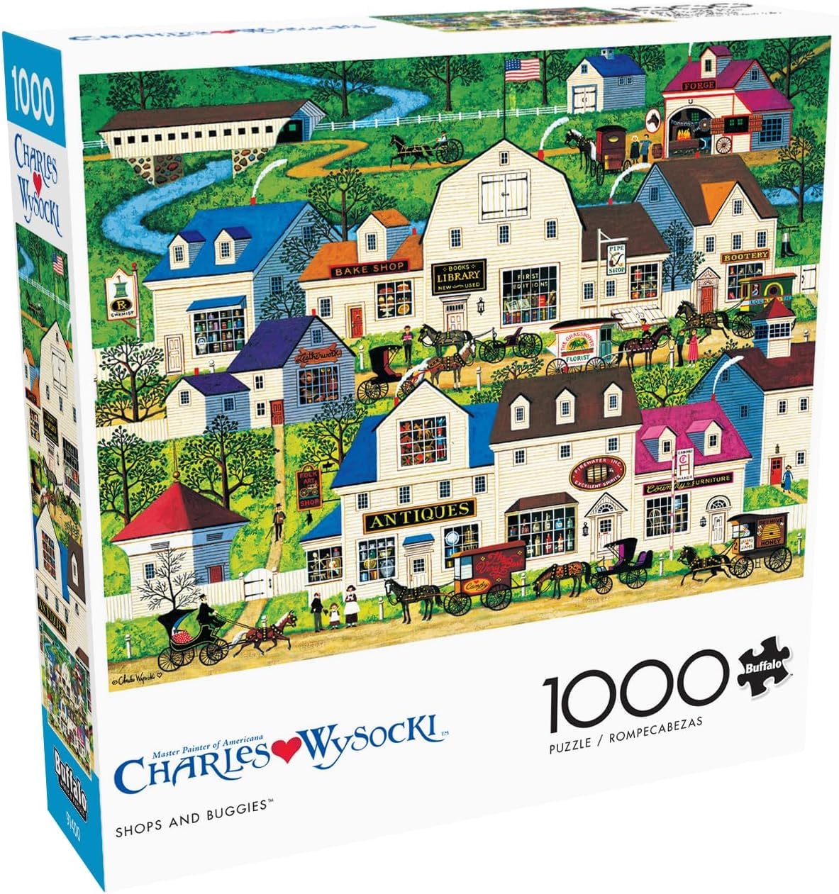 Buffalo Games - Charles Wysocki - Shops and Buggies - 1000 Piece Jigsaw Puzzle for Adults -Challenging Puzzle Perfect for Game Nights - Finished Size is 26.75 x 19.75