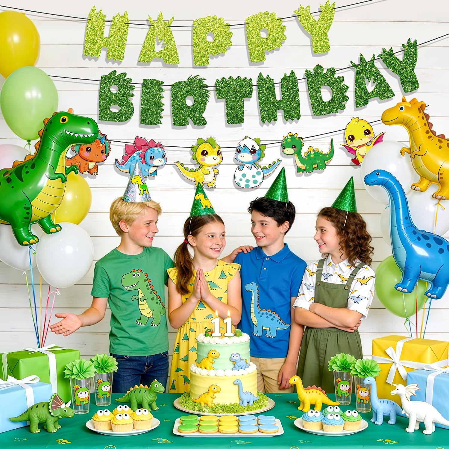 Green Dinosaur Birthday Party Banners Cute Dinosaur Party Supplies Decorations Dino Happy Birthday Banner for Boys and Girls 1st 2nd 3rd 4th 10th Bday Decor