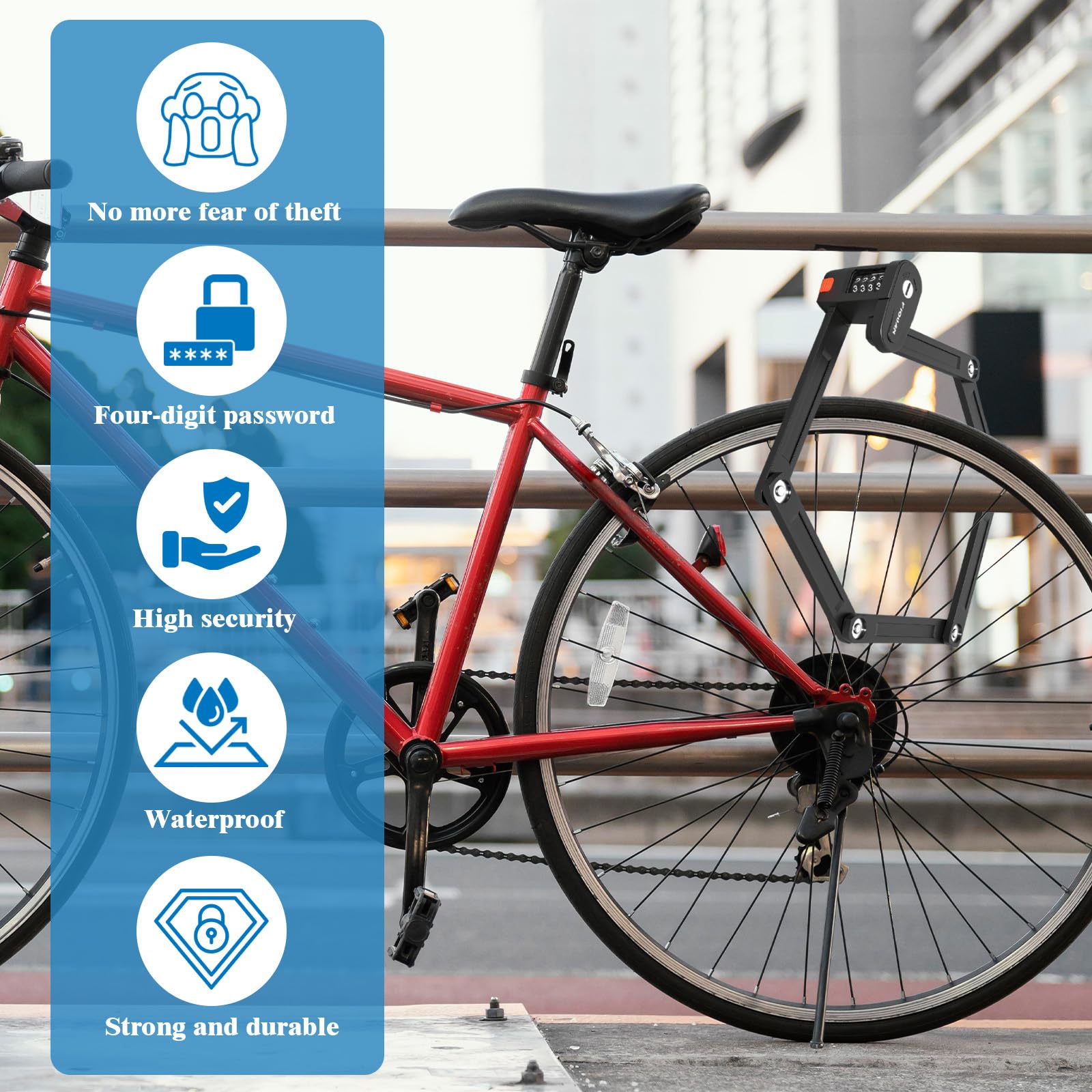 Lucchetto Pieghevole per Bici, 88 cm Lucchetto Bici Antifurto Pieghevole Portatile con Supporto, Robusto Lucchetto con Codice Numero, Altamente Sicuro Durevole per Bicicletta, E-Scooter