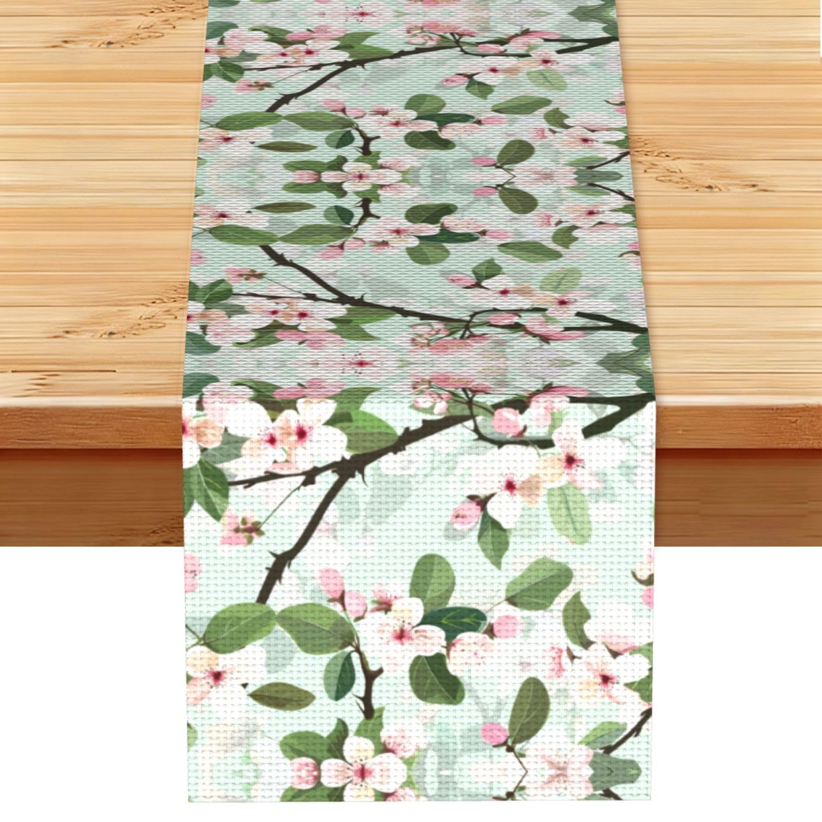 Delicate Pink Blooms Printed Table Runner 13 x 72, Wrinkle Resistant Decor for Dining Table Coffee Table Fireplace
