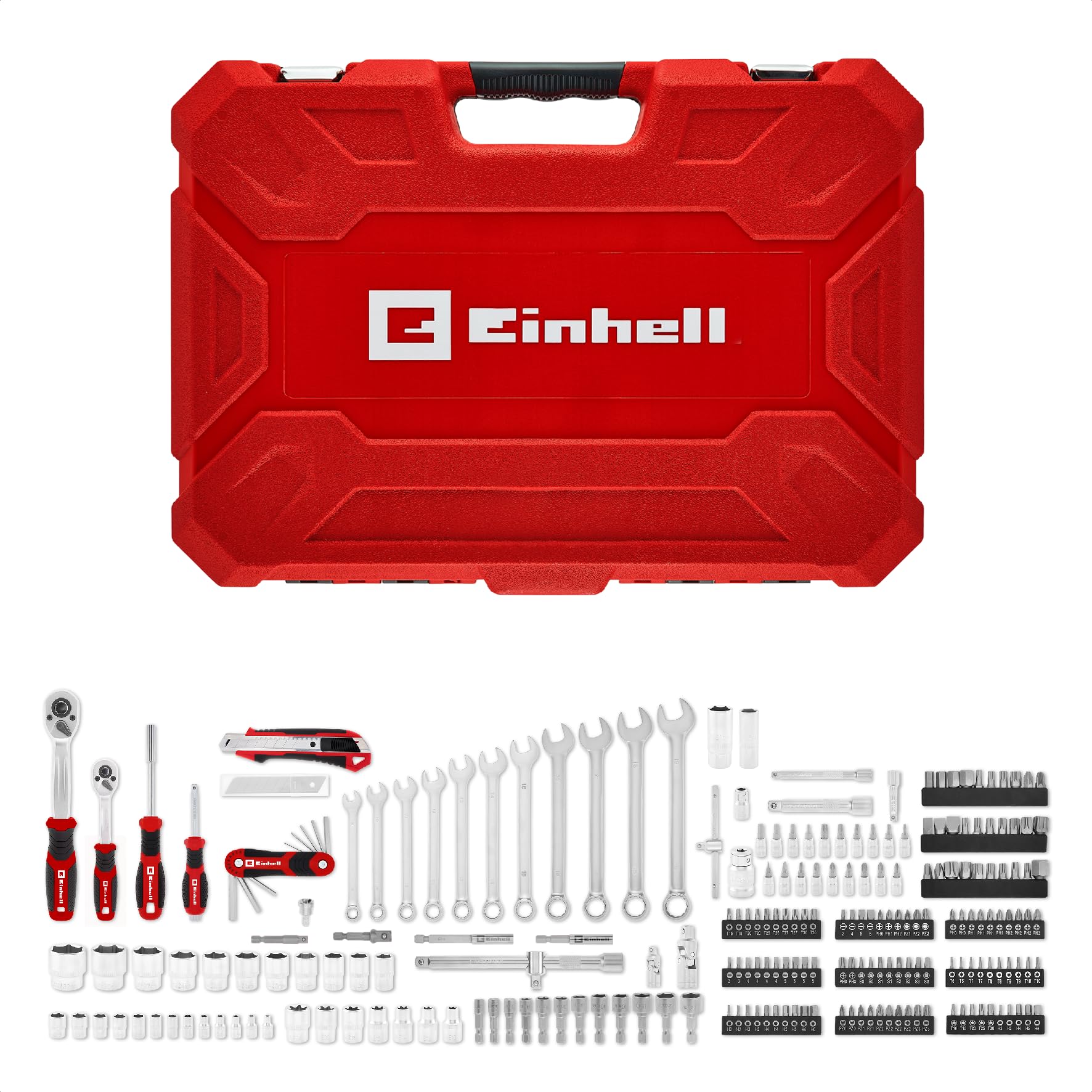 Einhell 233 pièces coffret à outils de mécanicien | Cliquets | clés mixtes | jeu d'embouts | douilles | rallonges | adaptateurs | clés mâles