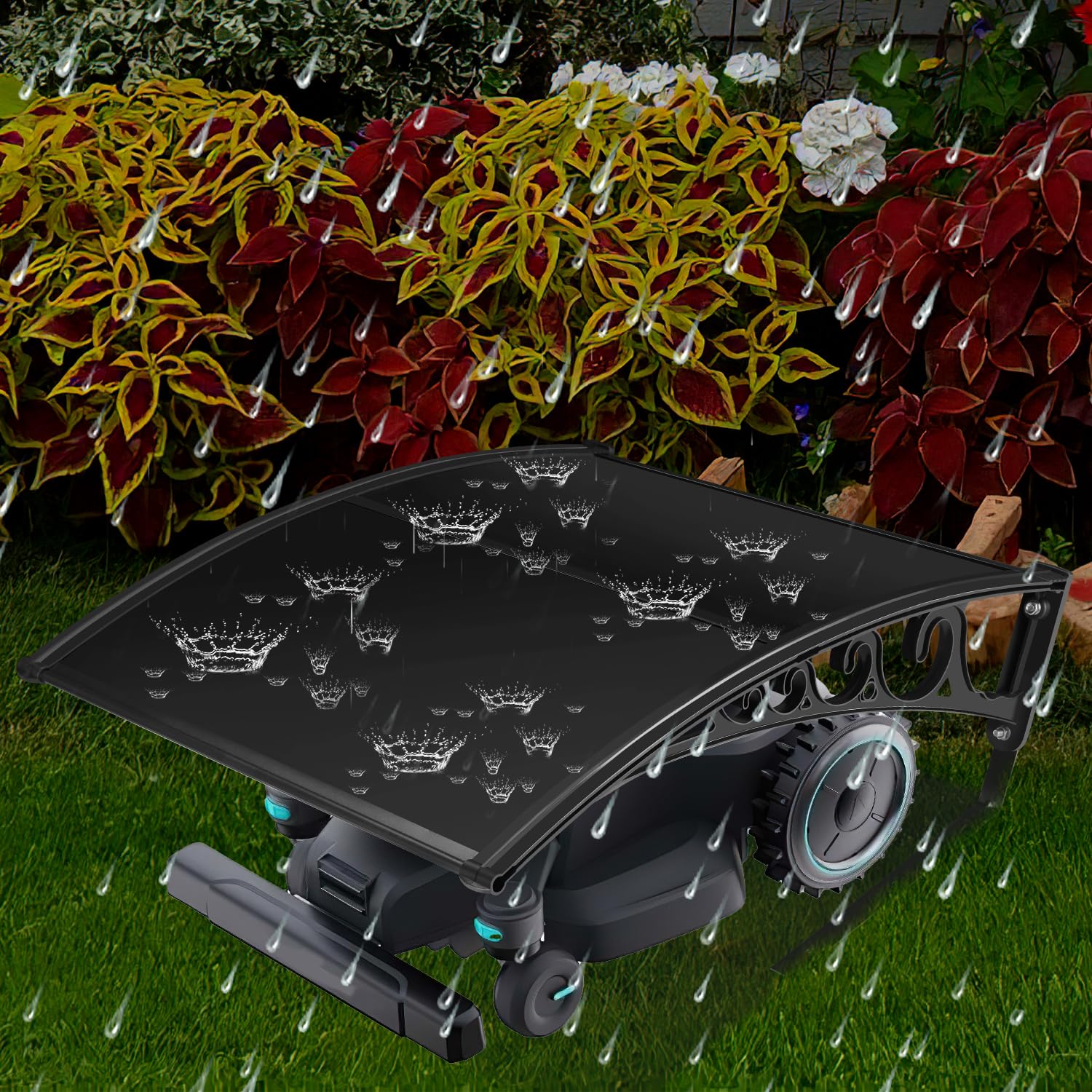 Robot cortacésped para garaje, cortacésped con tiras de esponja de espuma, 106 x 87 x 50 cm, protección contra la lluvia, el granizo y los rayos UV