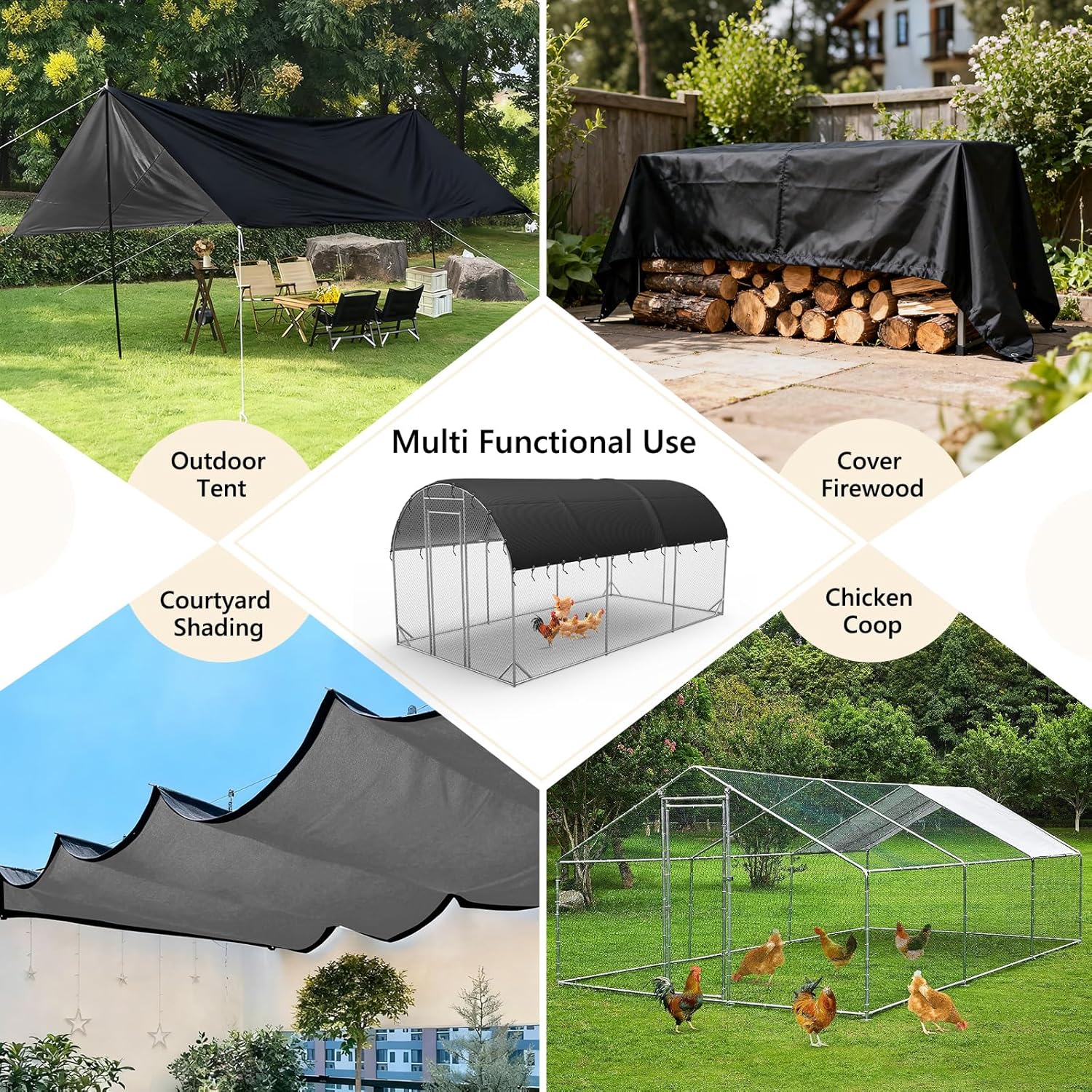 COSHNIBI Chicken Coop Cover, Equipped with Adjustable Elastic Rope, Suitable for Three-Unit Large Metal Chicken Houses, Waterproof and Sunproof Chicken House Sunshade Cloth, Only Cover