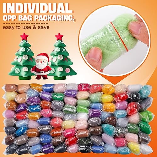 Miniatura 5 de 96 piezas de lana de fieltro de aguja de 10.4 onzas - 48 hilos de lana de fibra natural coloridos, aguja de fieltro, hilado a mano para lana,