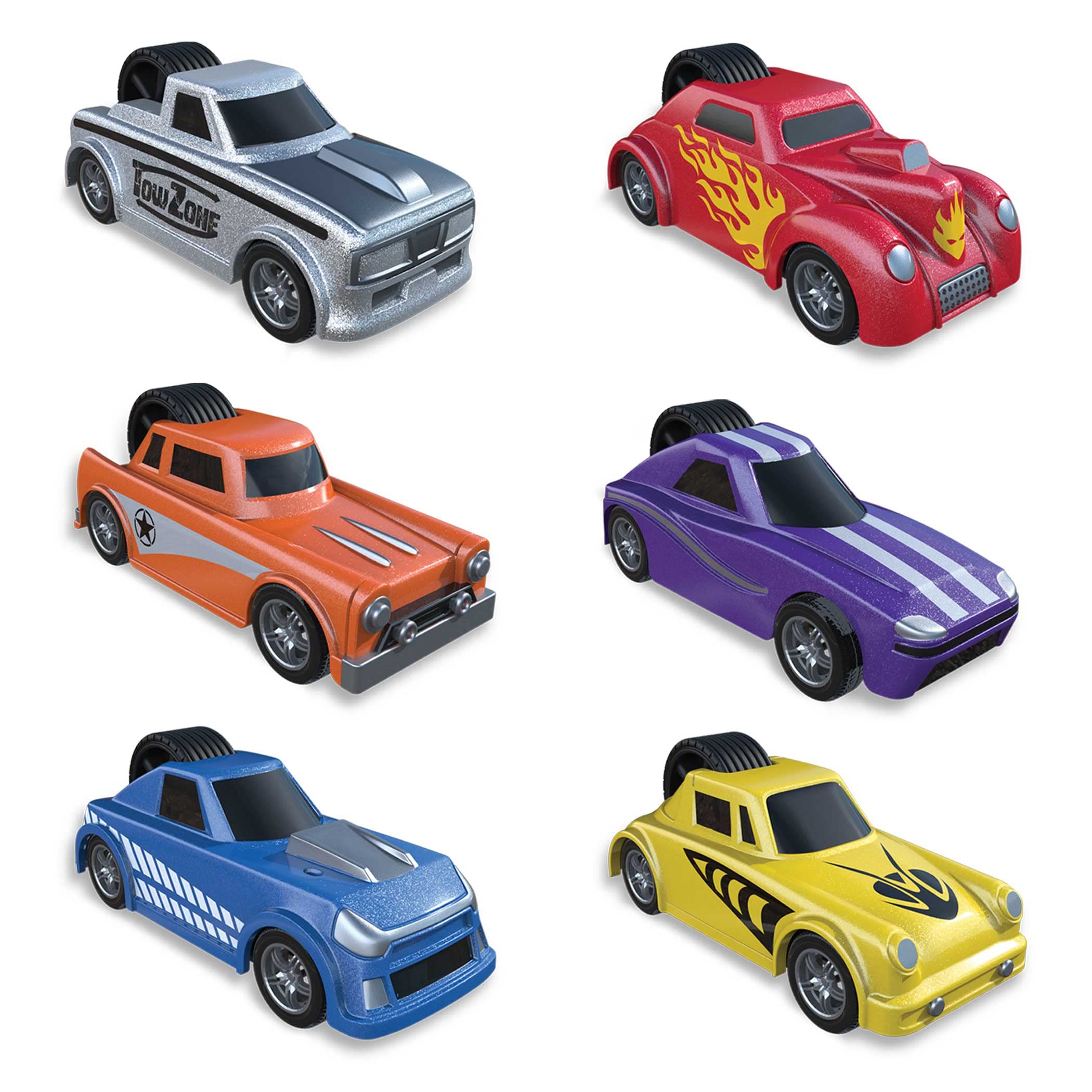 Spin 'N Rip Racers6 Racer Toy Car Sets | Fun Race Sets | Cars & Finish Gate with Flags | Patented Spin 'n Rip Wheel Will Send The car zooming at Insane speeds. (Six Pack)