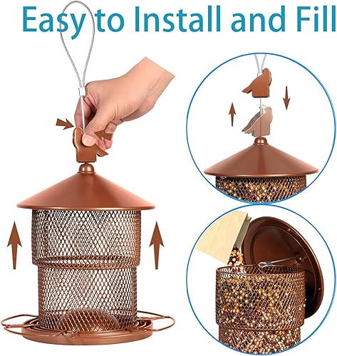 Miniatura 7 de Mosloly Comederos de metal para pájaros en el exterior para pájaros salvajes 7 libras a prueba de ardillas cardenales grandes y de malla azul para
