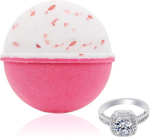 Bomba de baño con anillo de tamaño sorpresa en el interior de la sal del mar del Himalaya rosa extra grande de 10 oz. Fabricado en EE. UU.