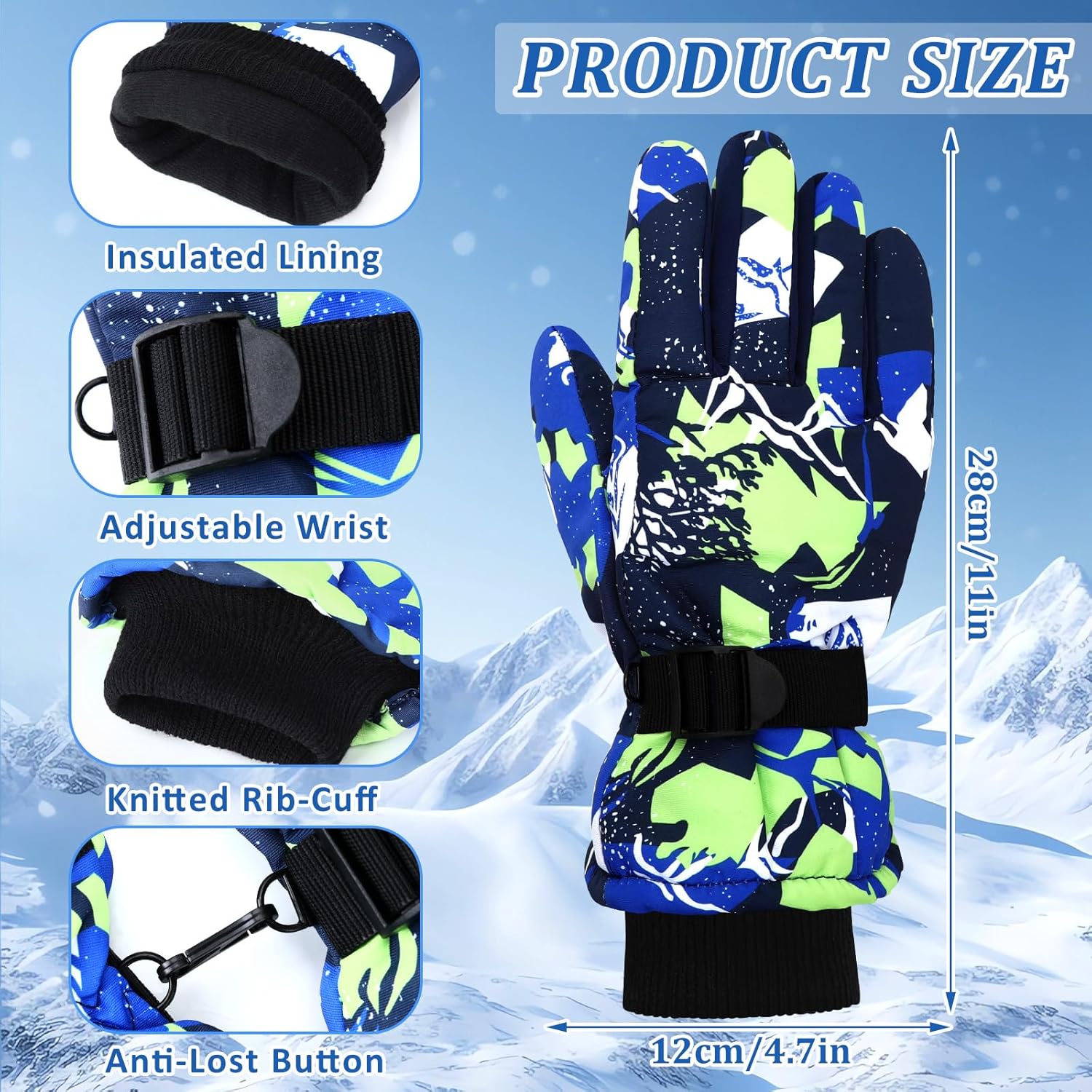 Jansun 2 Pairs Ski Gloves, Waterproof Snow Touchscreen Snowboard Warmest Breathable Snowboarding Gloves for Cold Weather Fits Men Women - Image 3