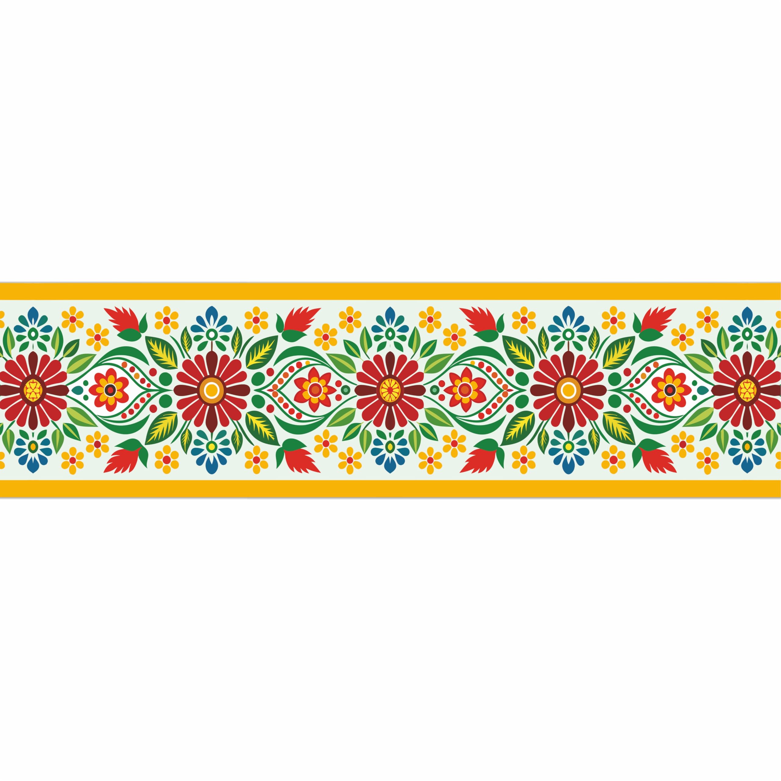 ATTRACTSO -Flower Folk Art Floral Wall Border Peel & Stick 10 feet x 6 inch | Traditional Waterproof Vinyl Sticker for Kitchen Tiles Walls Room Door Edges Decoration (Design 2)