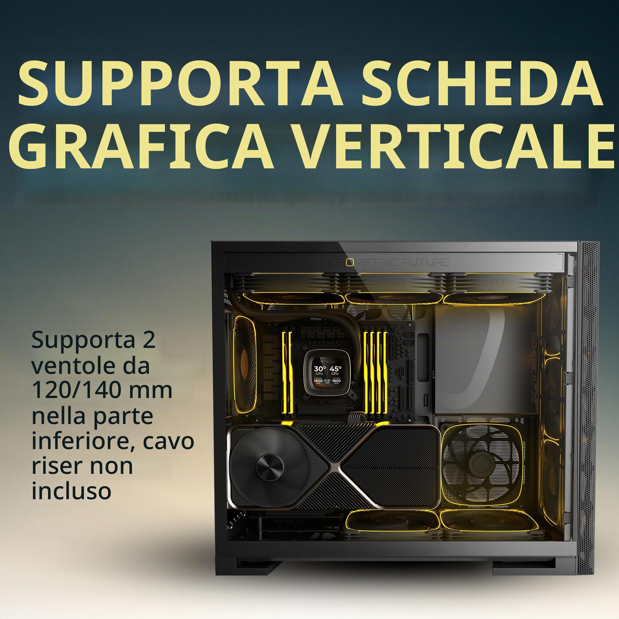 Geometric Future M5 - Case per computer a mezzatorre con pannello frontale in rete a nido d'ape e vetro temperato, E-ATX/ATX per gaming, alto flusso d'aria, in acciaio da 1,2 mm, Tipo C, supporto per