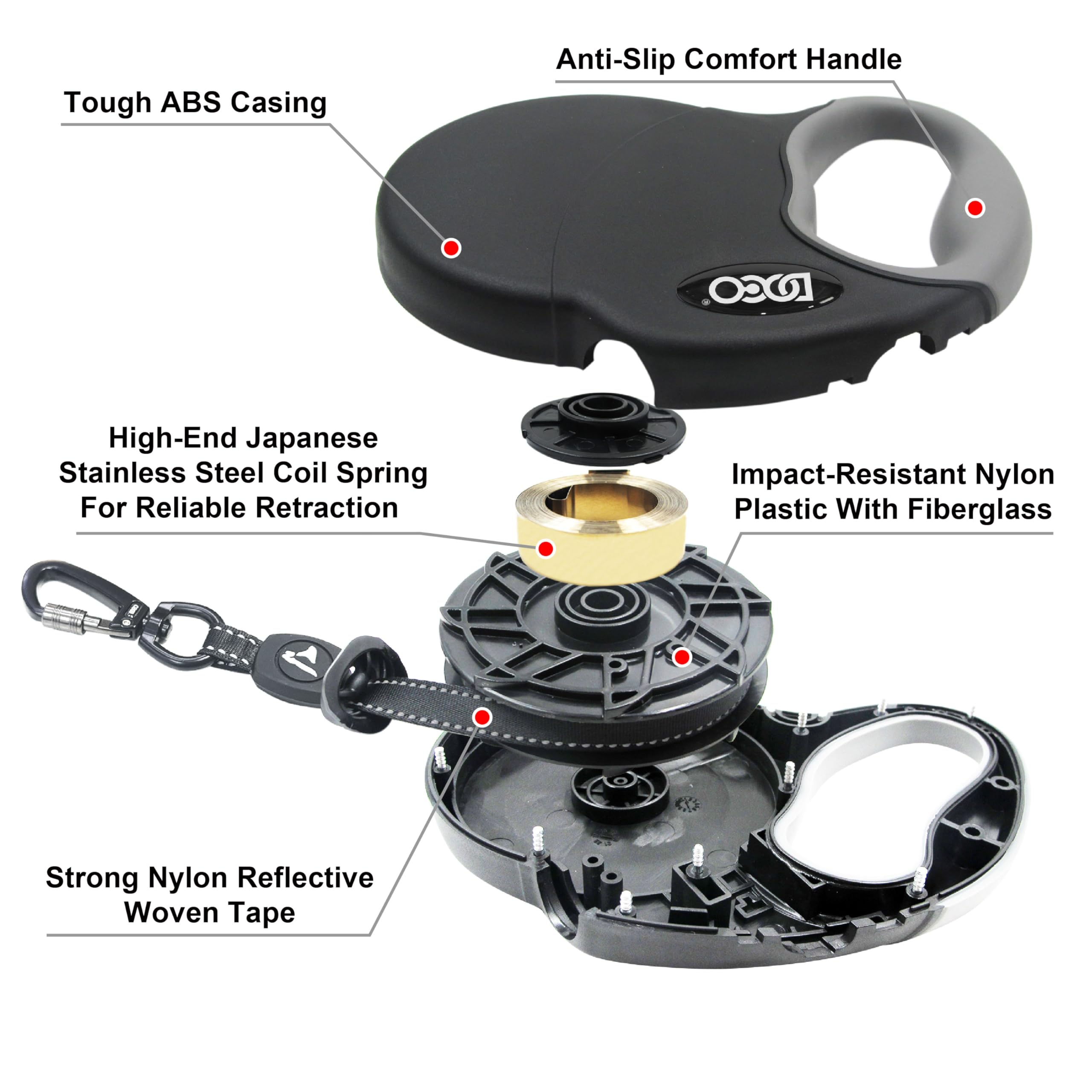 DOCO® Guinzaglio retrattile per cani All Day Adventure, nastro riflettente, antiscivolo, anti-groviglio, controllo sicuro, per cani fino a 50 kg (L, blu)