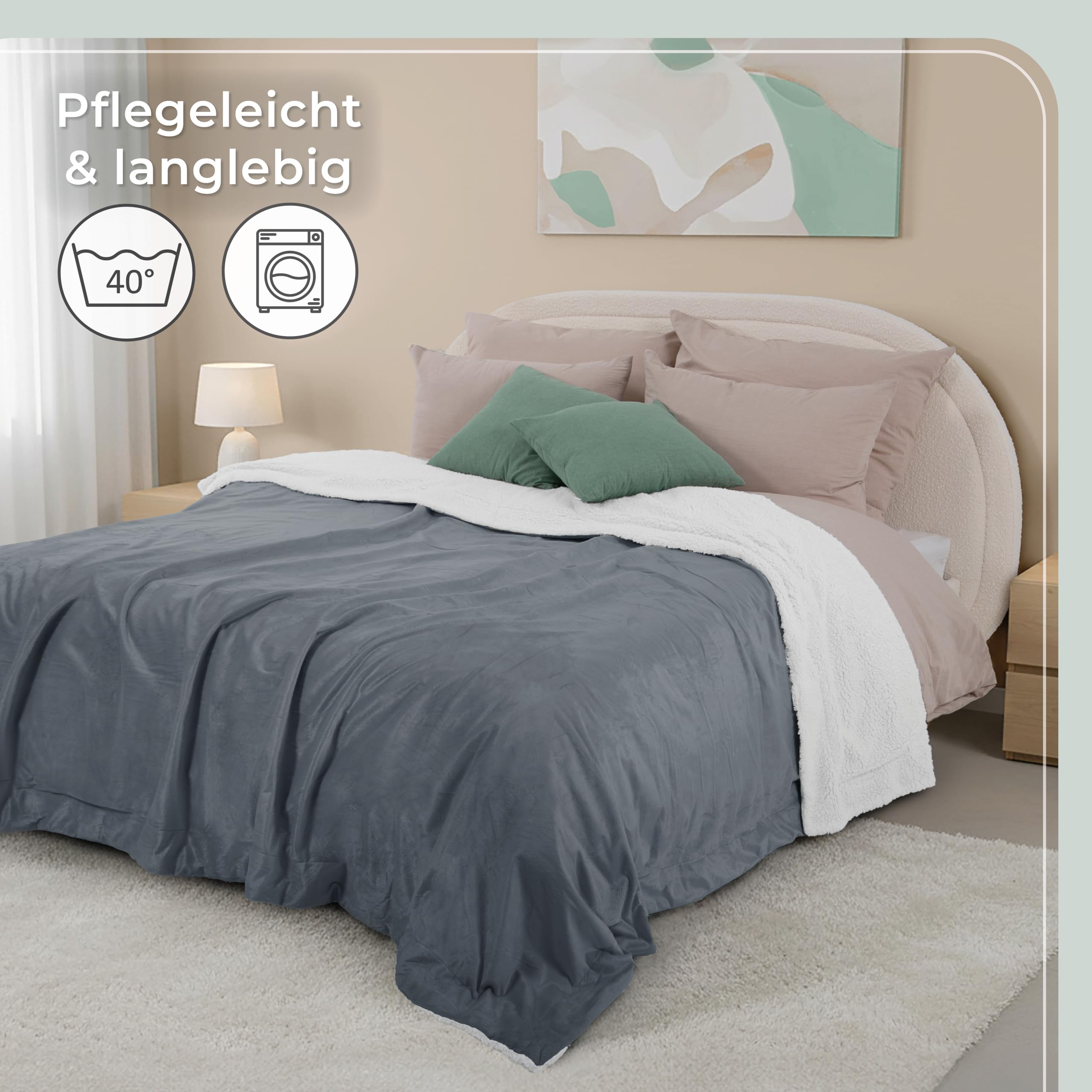 Gräfenstayn® Dicke Kuscheldecke flauschig & super weich - warme Sherpa-Fleecedecke in Lammfell-Optik als Wohndecke, Tagesdecke & Sofadecke - Überwurf Decke Sofa & Couch (Anthrazit 240x220)