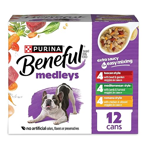 Purina Beneful - Paquete variado de alimentos húmedos para perros Medleys Toscan Romana y Mediterráneo 2 paquetes de 12 latas de 3 onzas