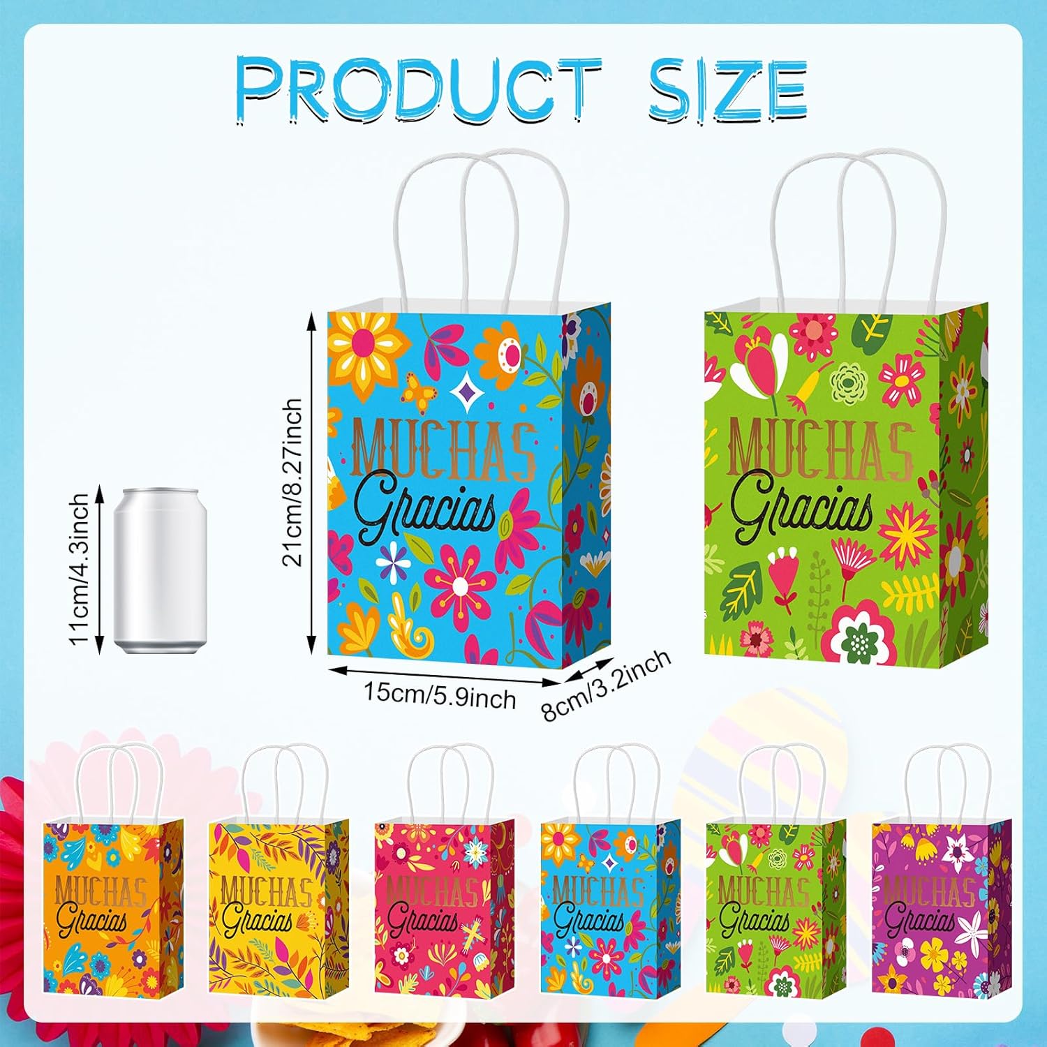 Mooliwe 48 Pcs Cinco De Mayo Fiesta Bags Bulk Mexican Party Gift Bags Supplies Fiesta Muchas Gracias Gift Bags with Handles Mexican Themed Paper Gifts Bags for Cinco De Mayo Party Favor Supplies