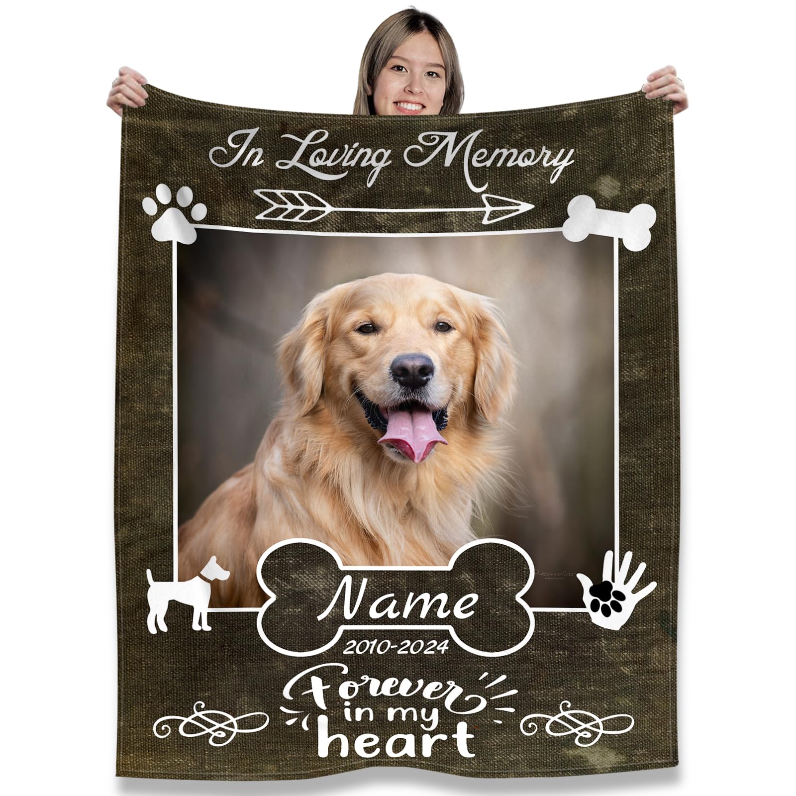 Custom Memorial Blanket Gifts for Dog Lover-Personalized Puppy Photo Collage Throw Blanket with Picture Name and Date in Loving Memory Blanket-Personalized Pet Blanket with Photo