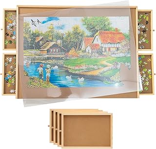 SNAIL Jumbo Wooden Jigsaw Puzzle Board Portable Puzzle Plateau with Storage Drawers and Cover for Adults, 34