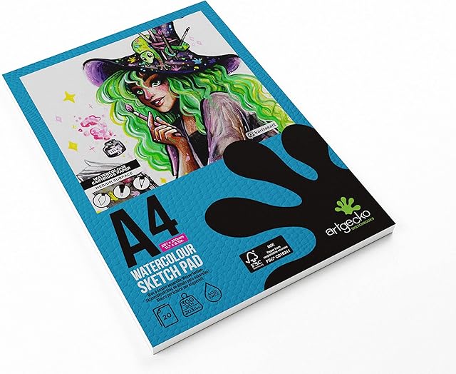 Artgecko Pro Watercolour Sketch Pad A4-20 Sheets 300gsm White Cartridge Paper