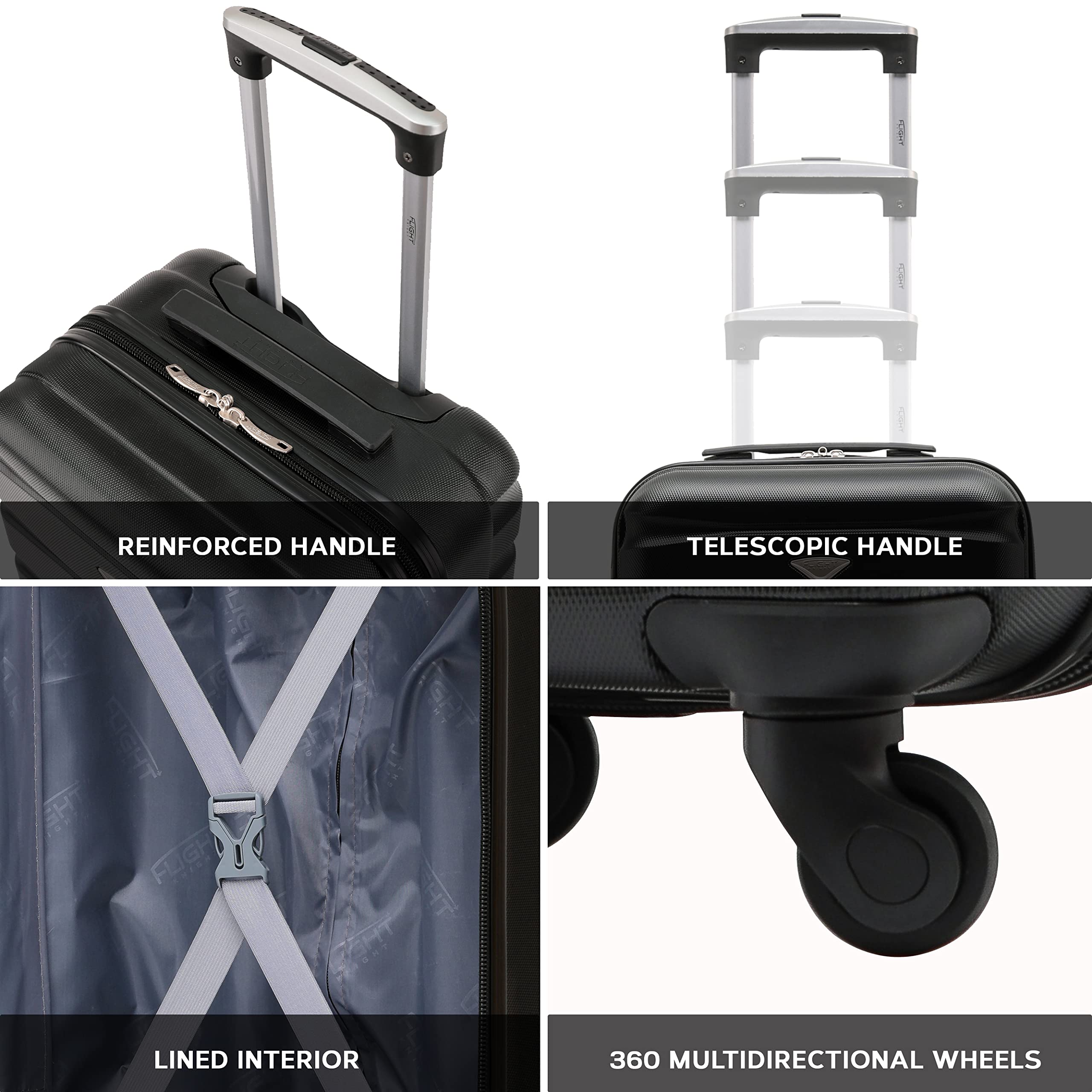 Flight Knight Set of 2 Lightweight 4 Wheel ABS Hard Case Suitcases Cabin Carry On Hand Luggage Approved for Over 35 Airlines Including easyJet, Maximum Size for KLM & Air France 55x35x25cm