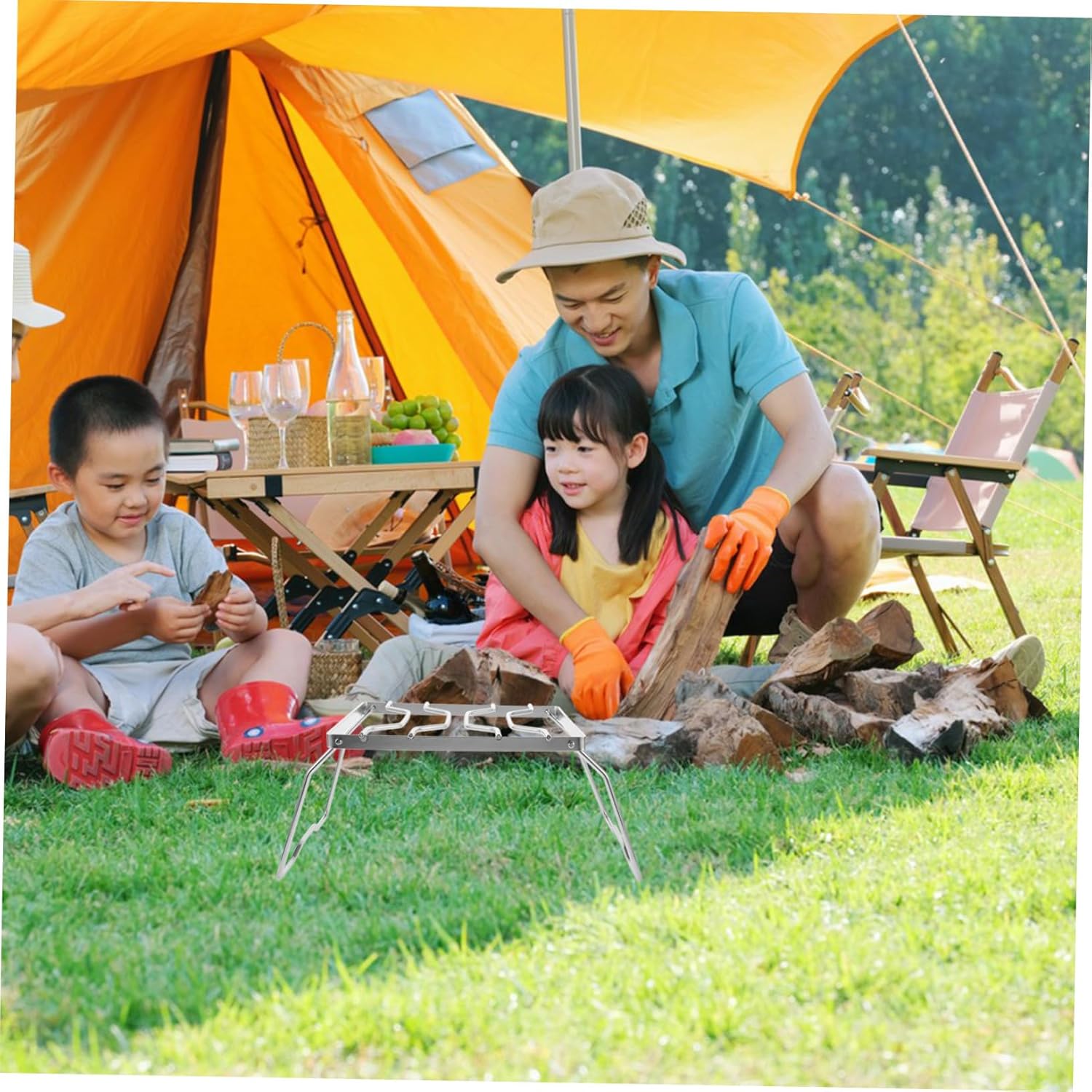 Foldable Stainless Steel Camping Grill Stand Portable Collapsible Fire Rack for Outdoor Cooking Baking Cooling Heat-resistant Structure for Campfire Use