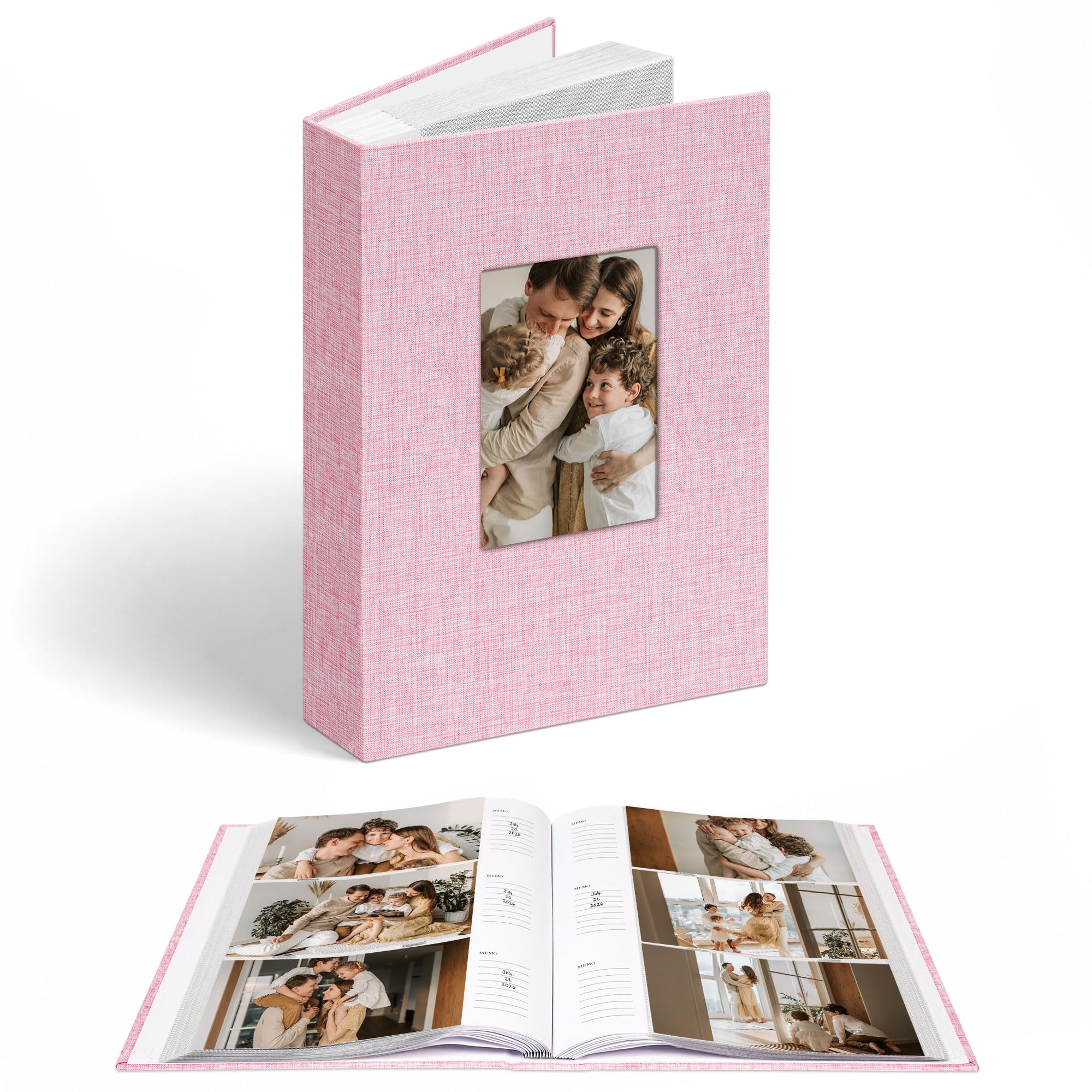 Vienrose Linen 6x4 Photo Album with Cover Window 300 Pockets, Pink