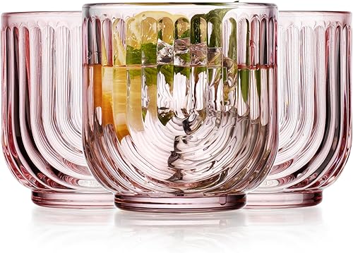 Glaver's Vasos de cristal vintage Art Deco con diseño de arco en forma de U, vasos de cóctel de colores para cocina, cenas y fiestas decorativas